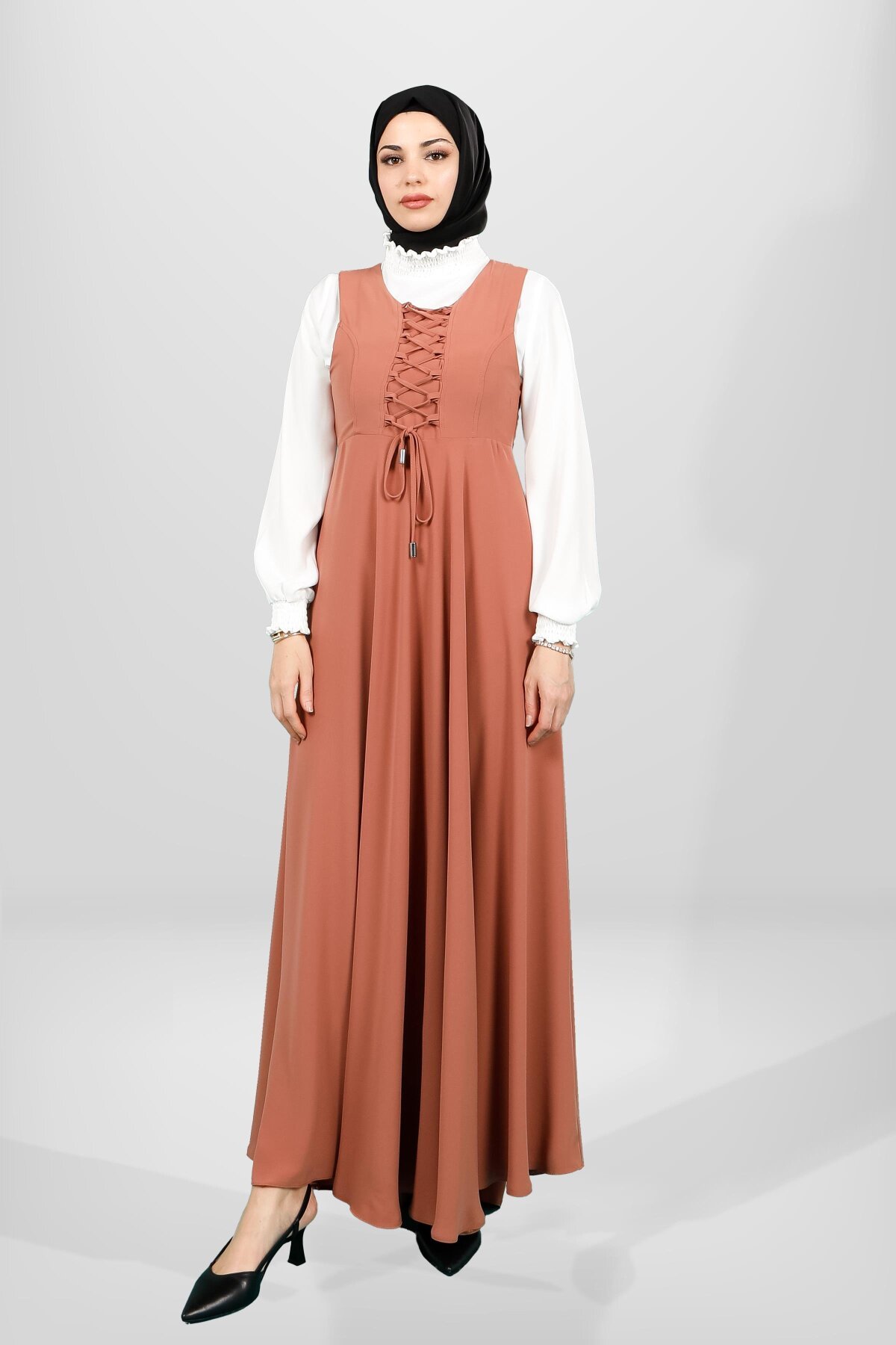 Soğan Kabuğu Tesettür Bağcık Detaylı İkili Takım - Beyza