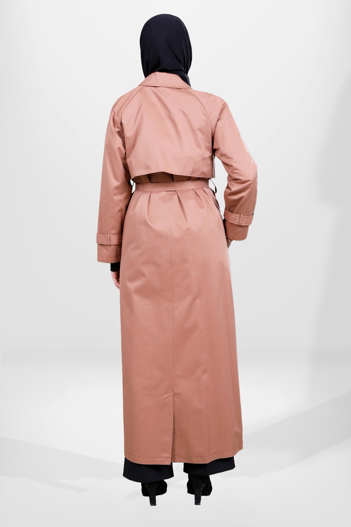 Full Length Belted Storm Flap Detail Trench Coat - Tan - Beyza