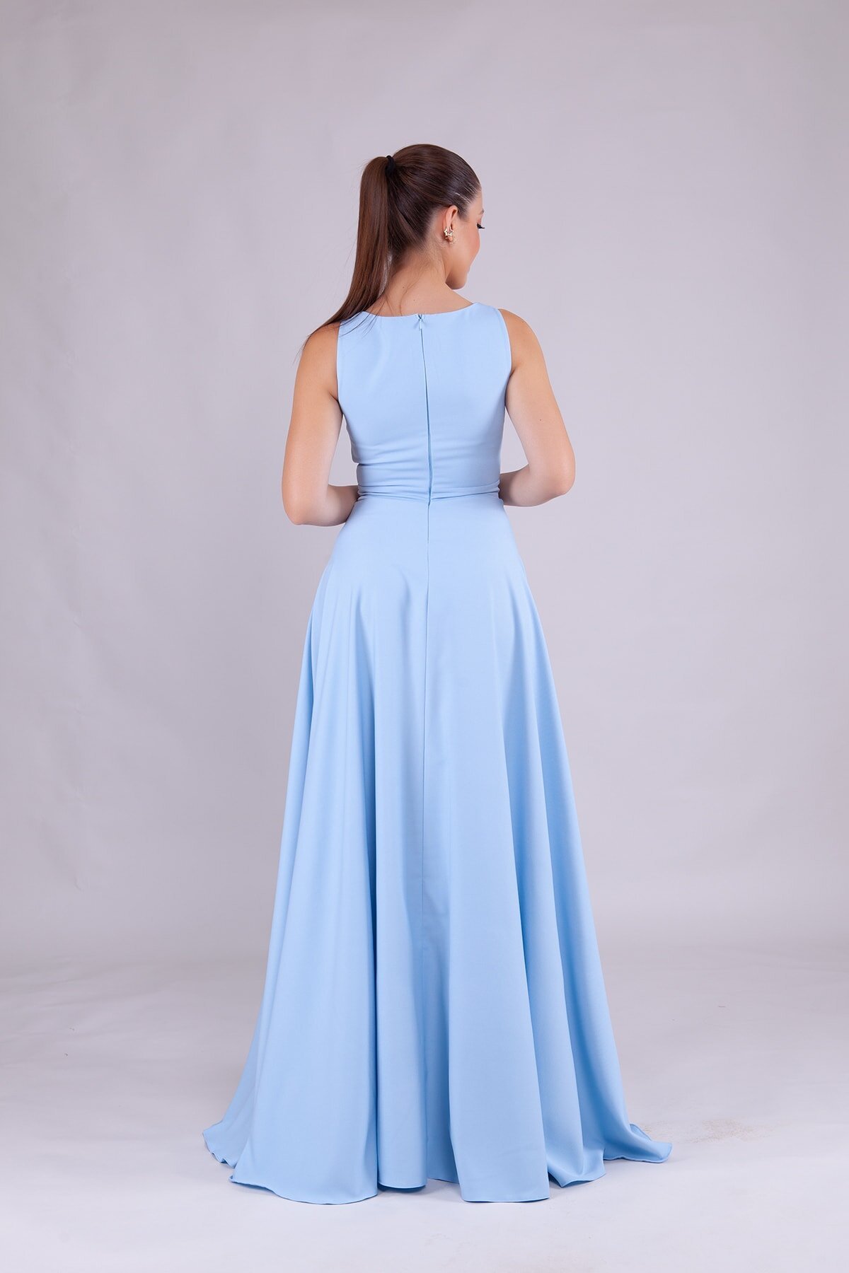Long Square Neck Evening Dress - Baby Blue - Bidoluelbise