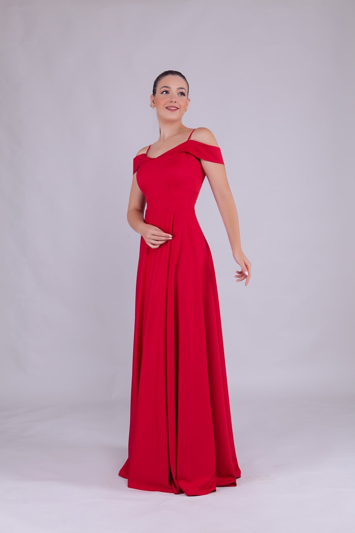 Long Strappy Shoulder-Detail Evening Dress - Red - Bidoluelbise