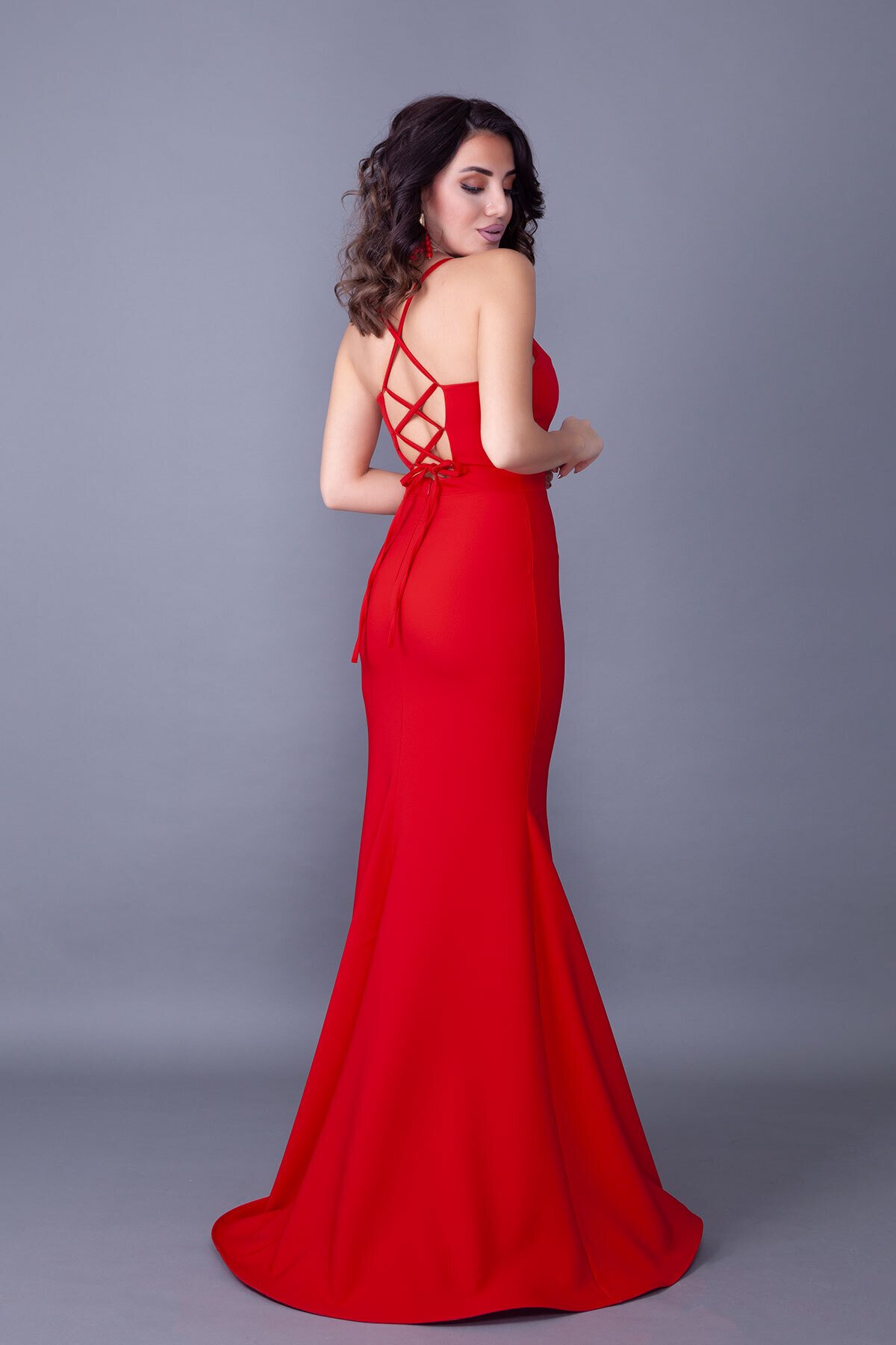 Long Mermaid Tie-Back Evening Dress - Red - Bidoluelbise