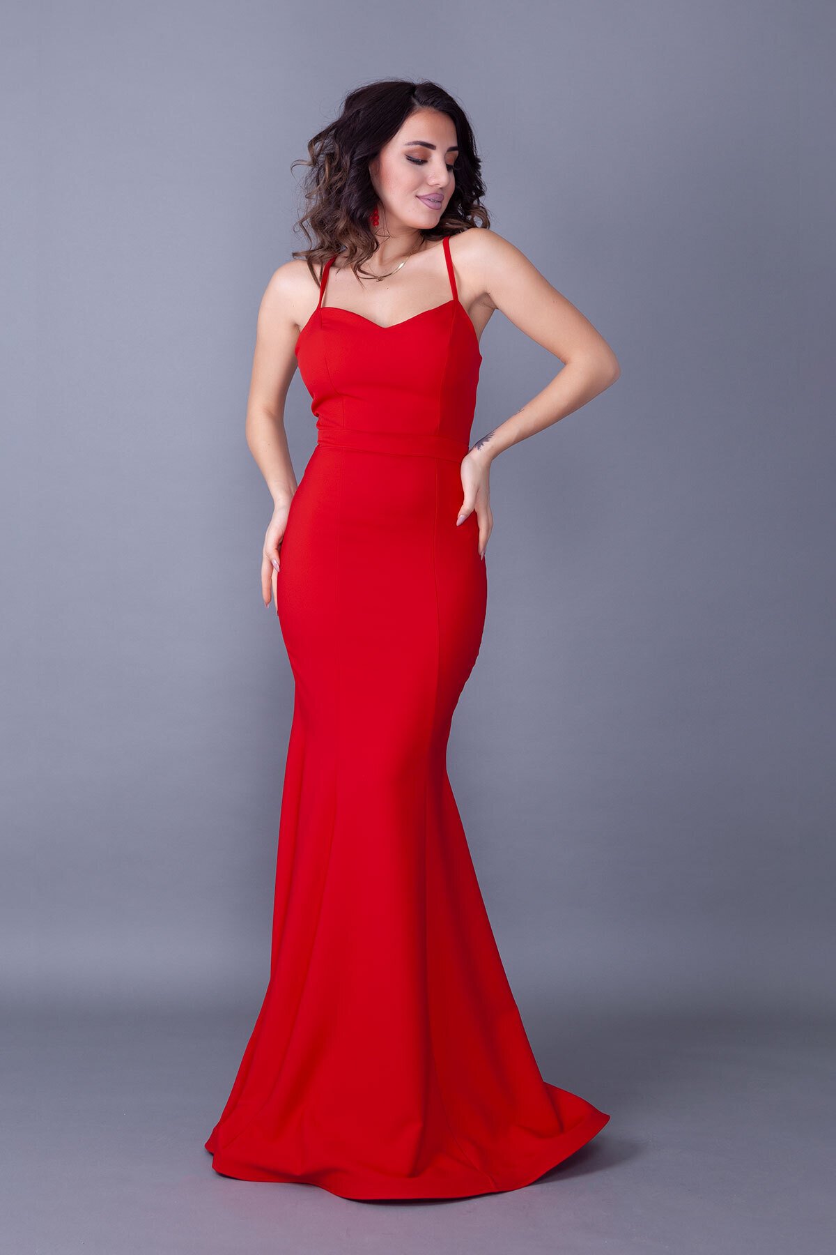 Long Mermaid Tie-Back Evening Dress - Red - Bidoluelbise