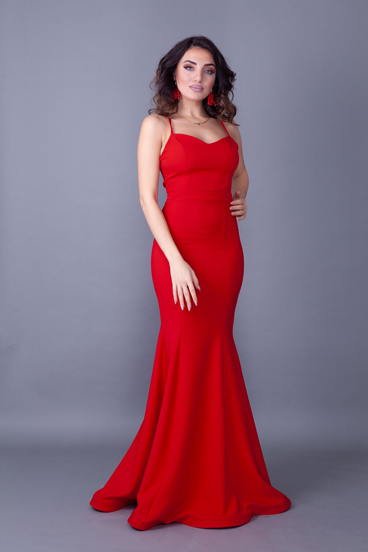 Long Mermaid Tie-Back Evening Dress - Red - Bidoluelbise