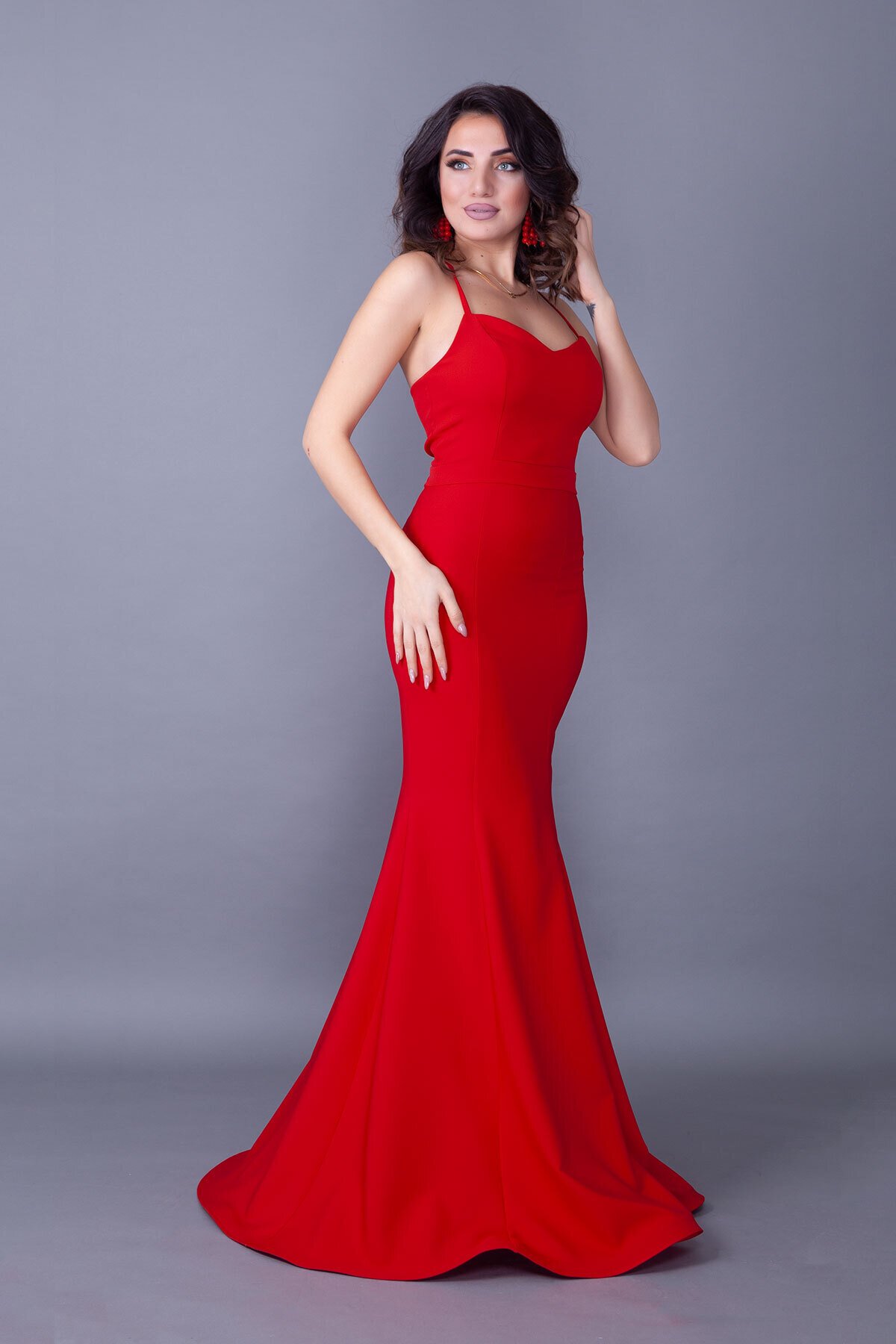 Long Mermaid Tie-Back Evening Dress - Red - Bidoluelbise