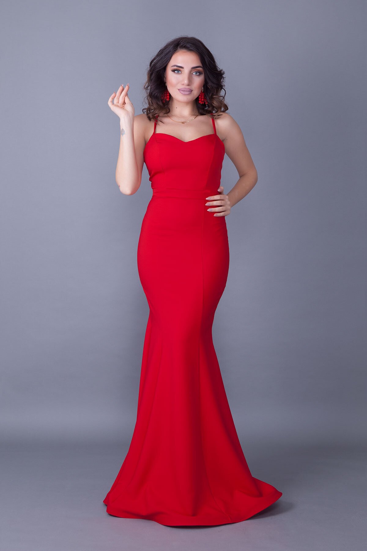 Long Mermaid Tie-Back Evening Dress - Red - Bidoluelbise