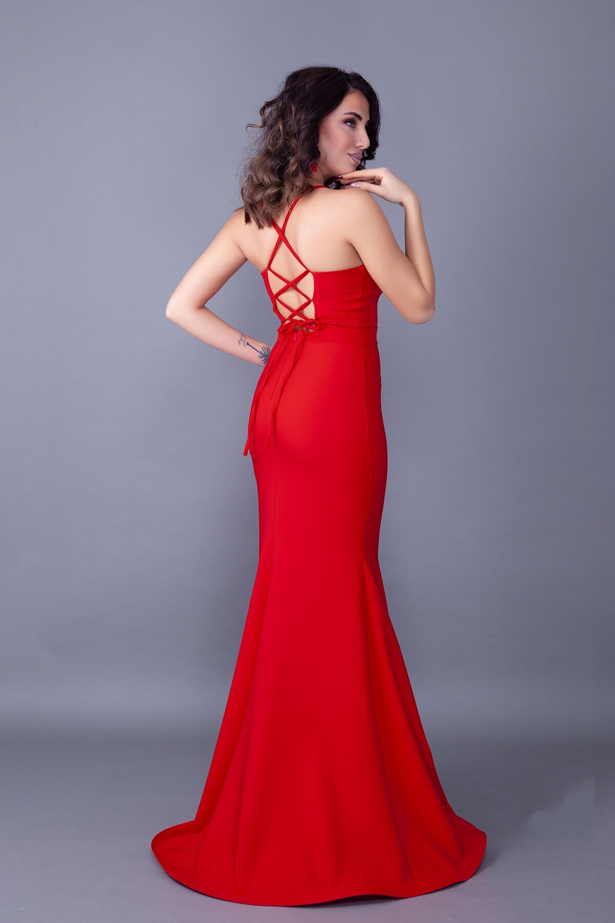 Long Mermaid Tie-Back Evening Dress - Red - Bidoluelbise