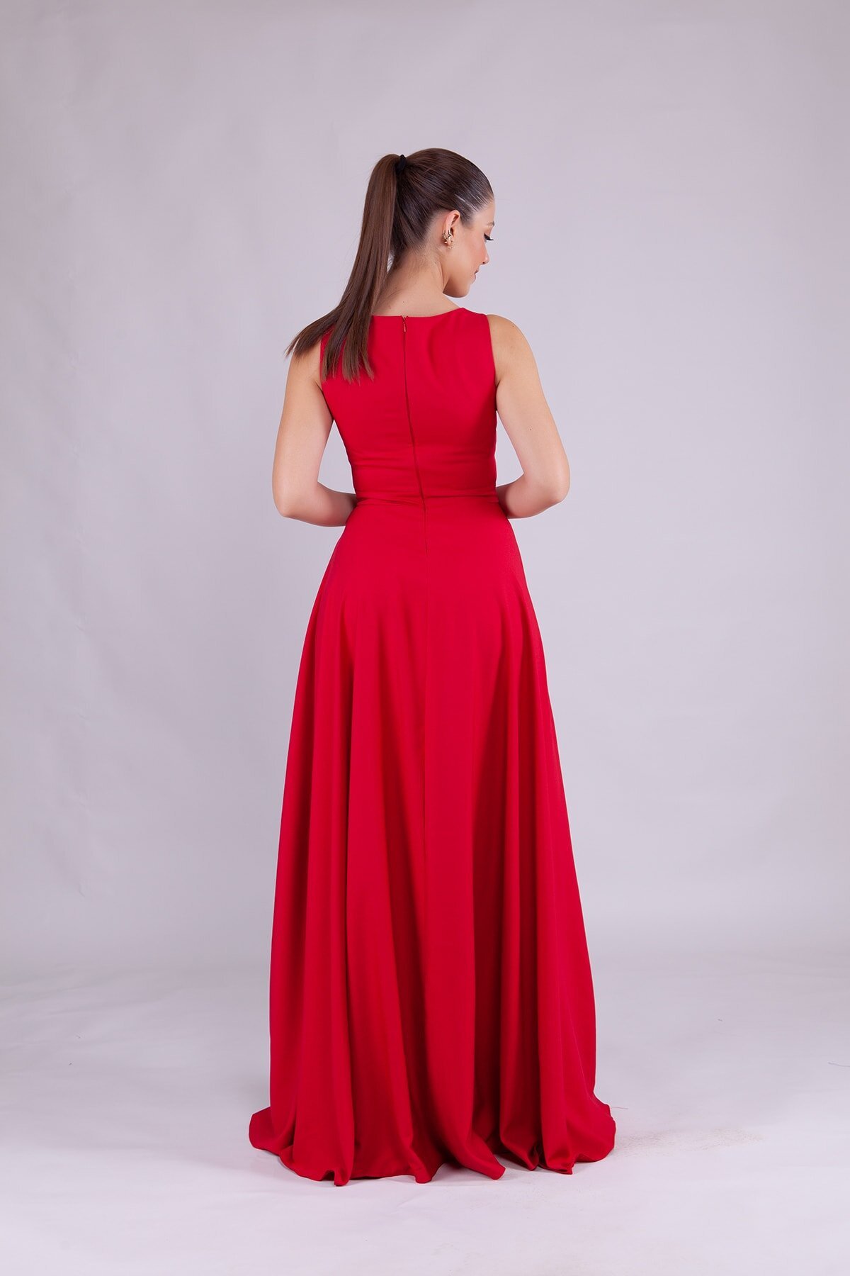 Long Square-Neck Evening Dress - Red - Bidoluelbise