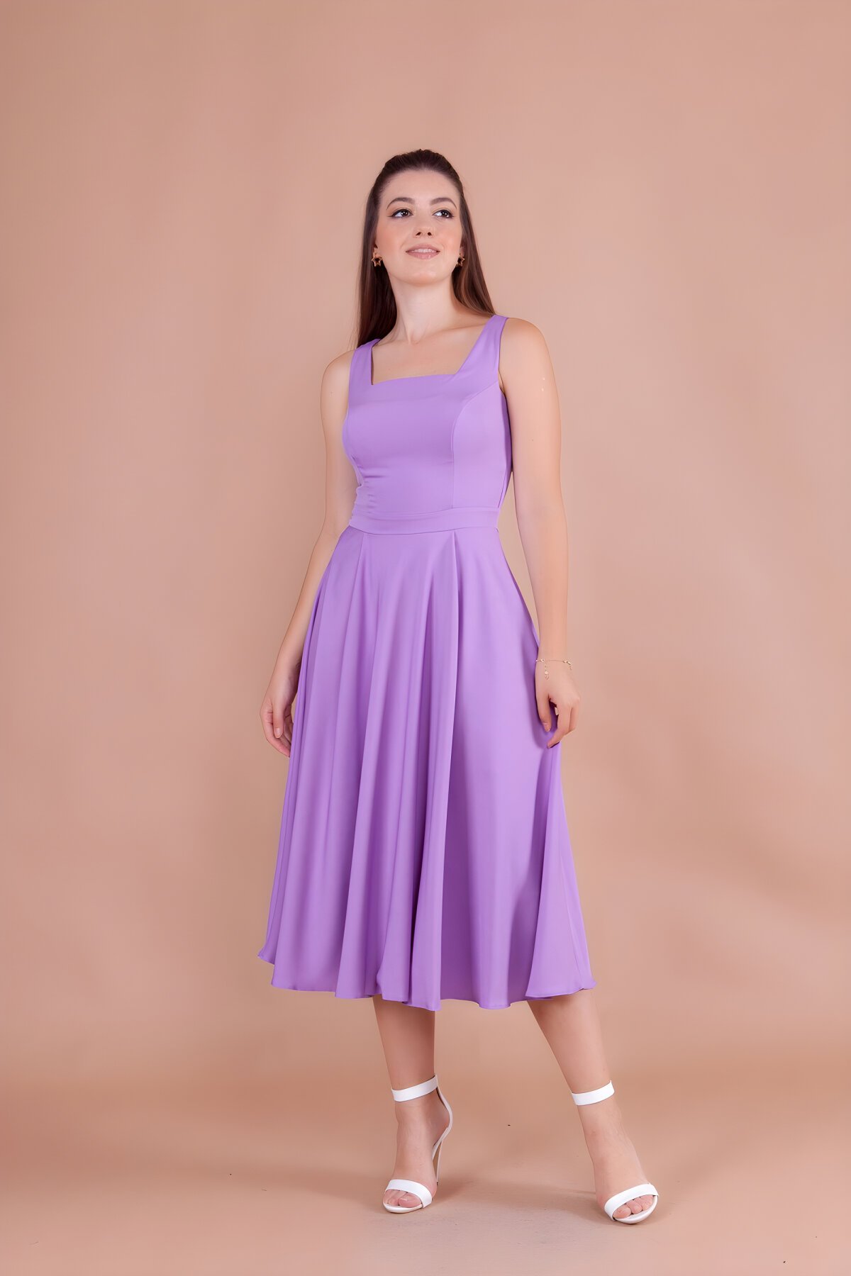 Midi Square Neck Dress - Lilac - Bidoluelbise