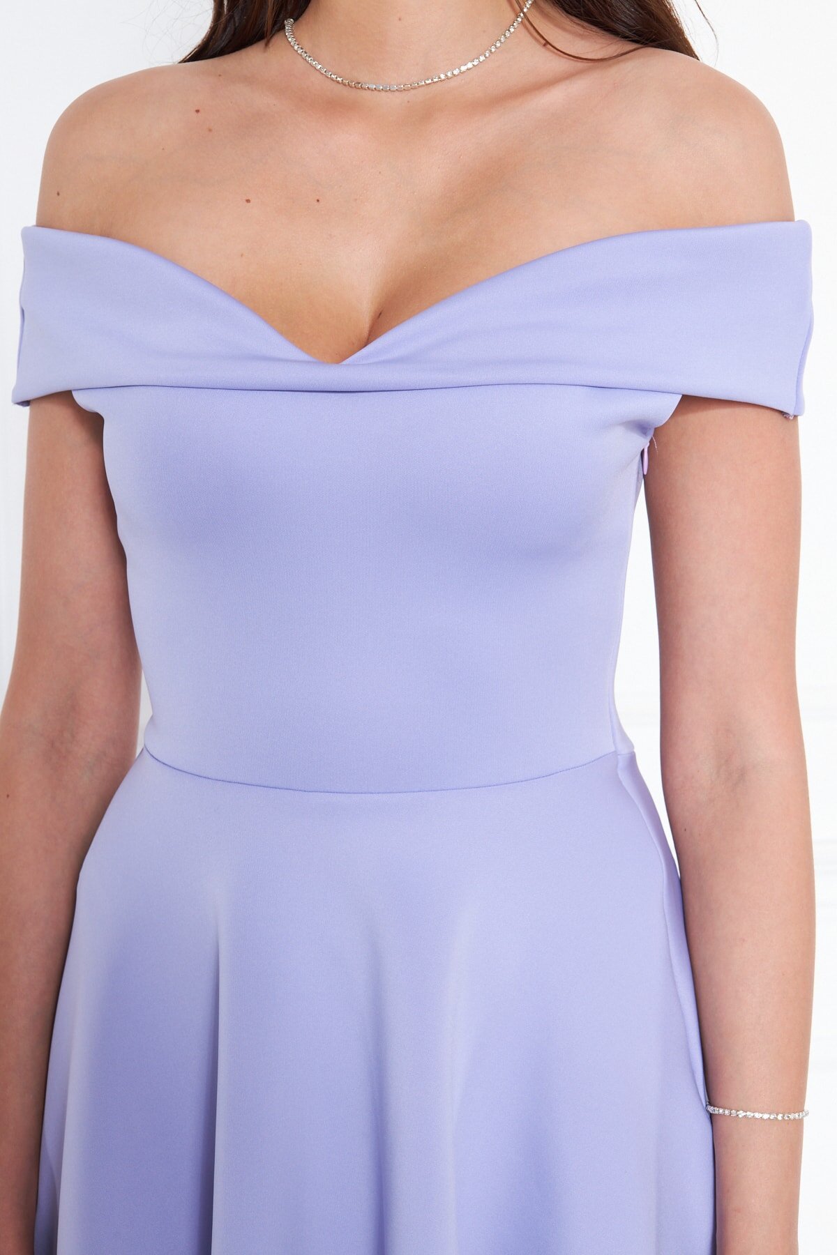 Mini Flared Off-Shoulder Sweetheart Neck Evening Dress - Lilac - Bidoluelbise