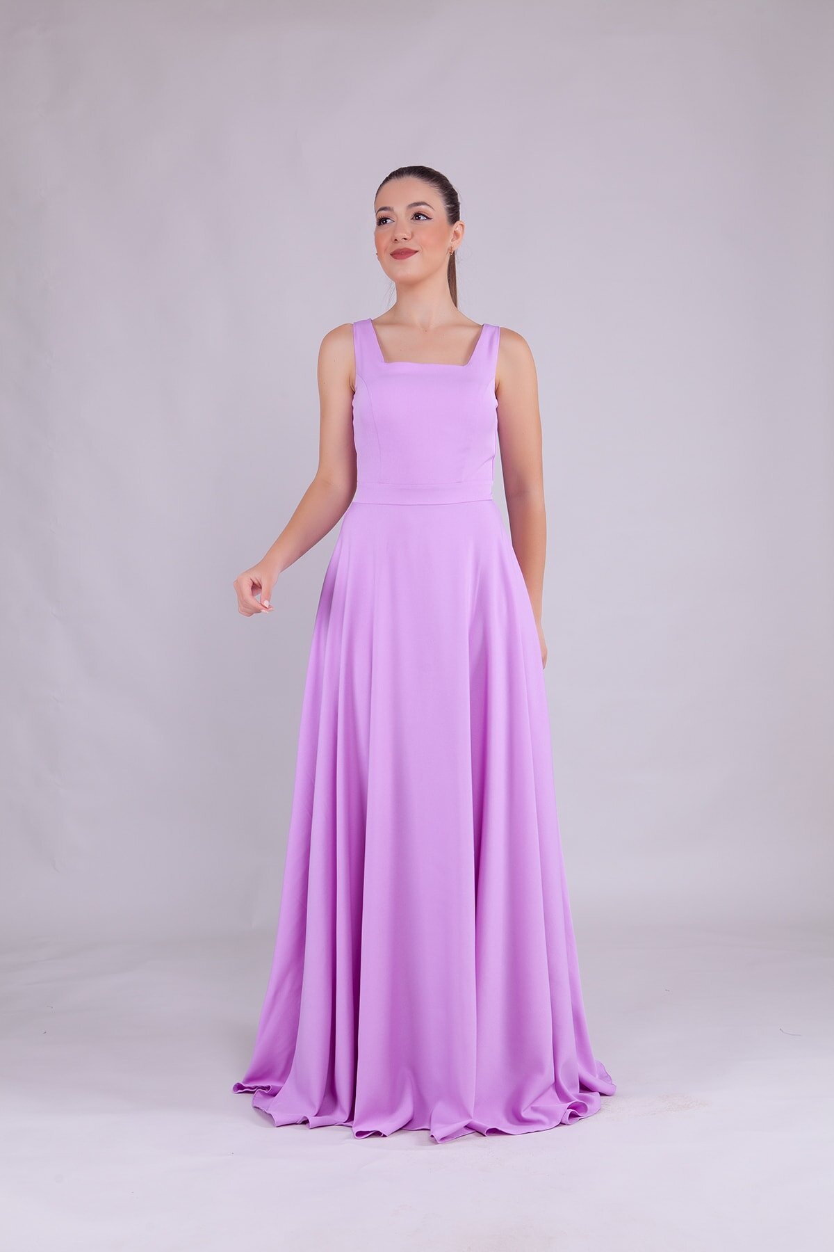 Long Square Neck Evening Dress - Lilac - Bidoluelbise