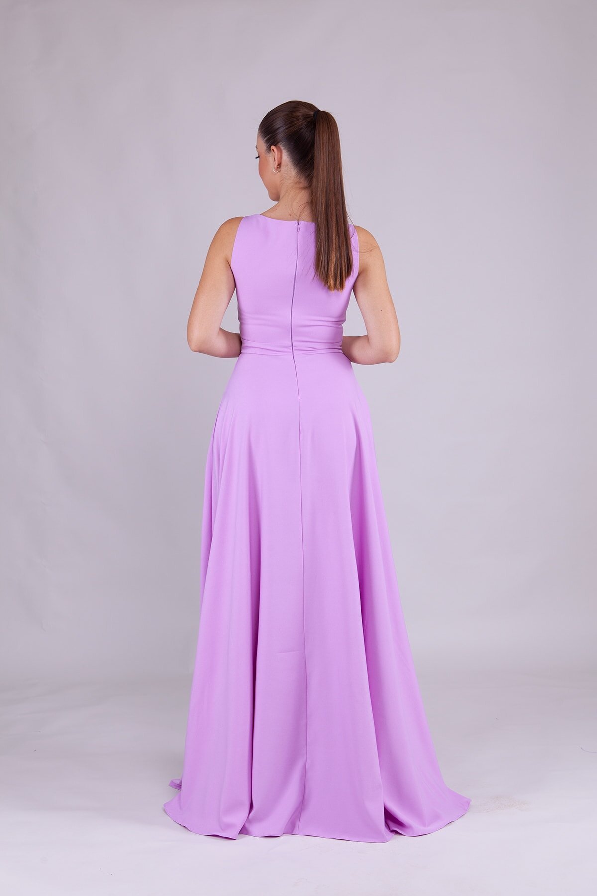 Long Square Neck Evening Dress - Lilac - Bidoluelbise