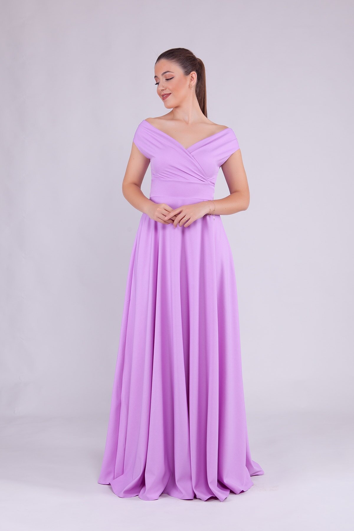 Long Boat-Neck Evening Dress - Lilac - Bidoluelbise