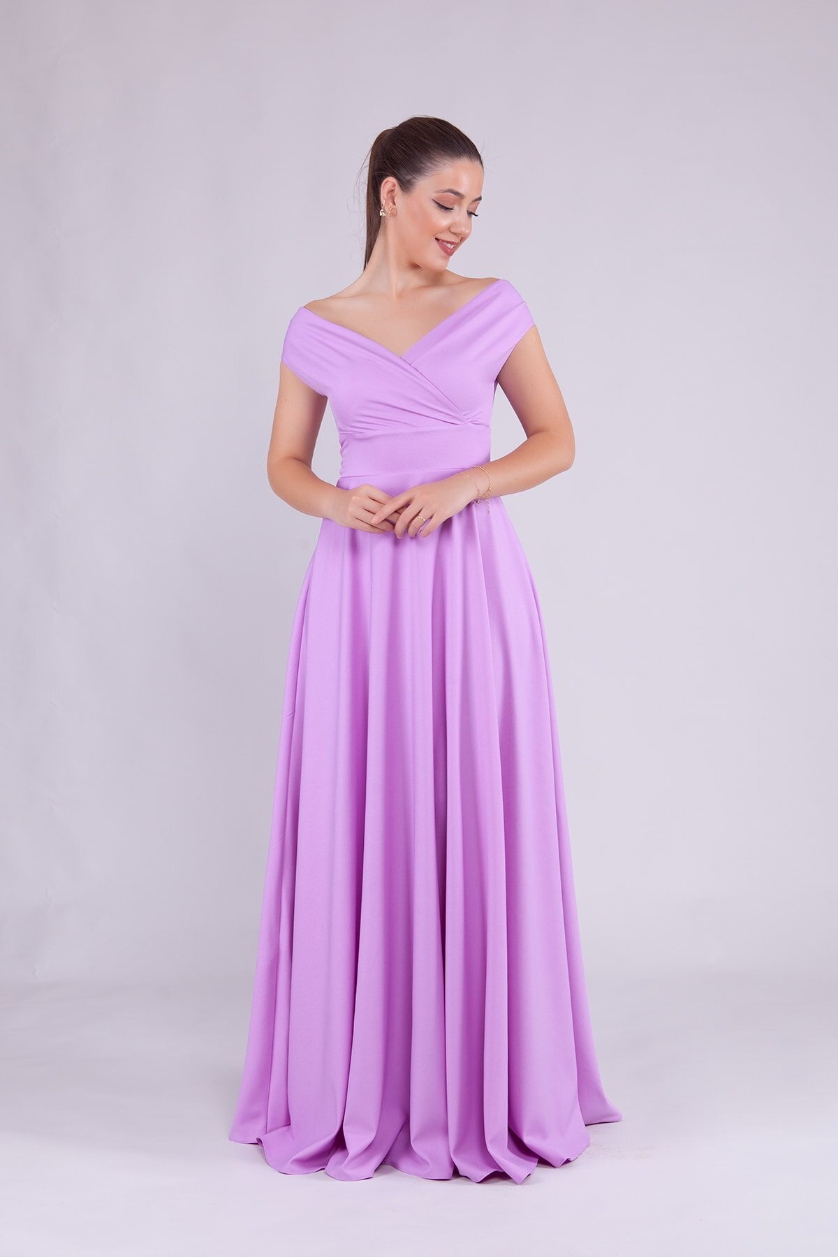 Long Boat-Neck Evening Dress - Lilac - Bidoluelbise