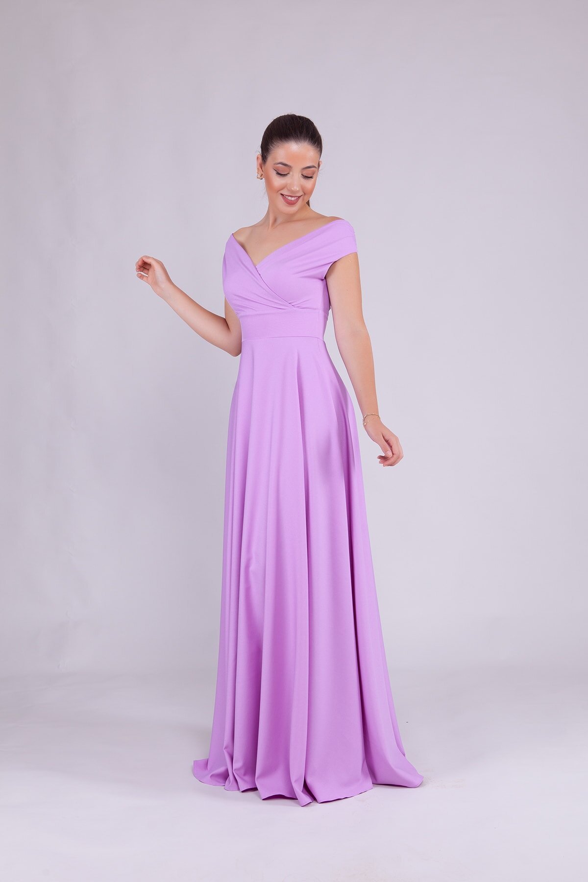 Long Boat-Neck Evening Dress - Lilac - Bidoluelbise