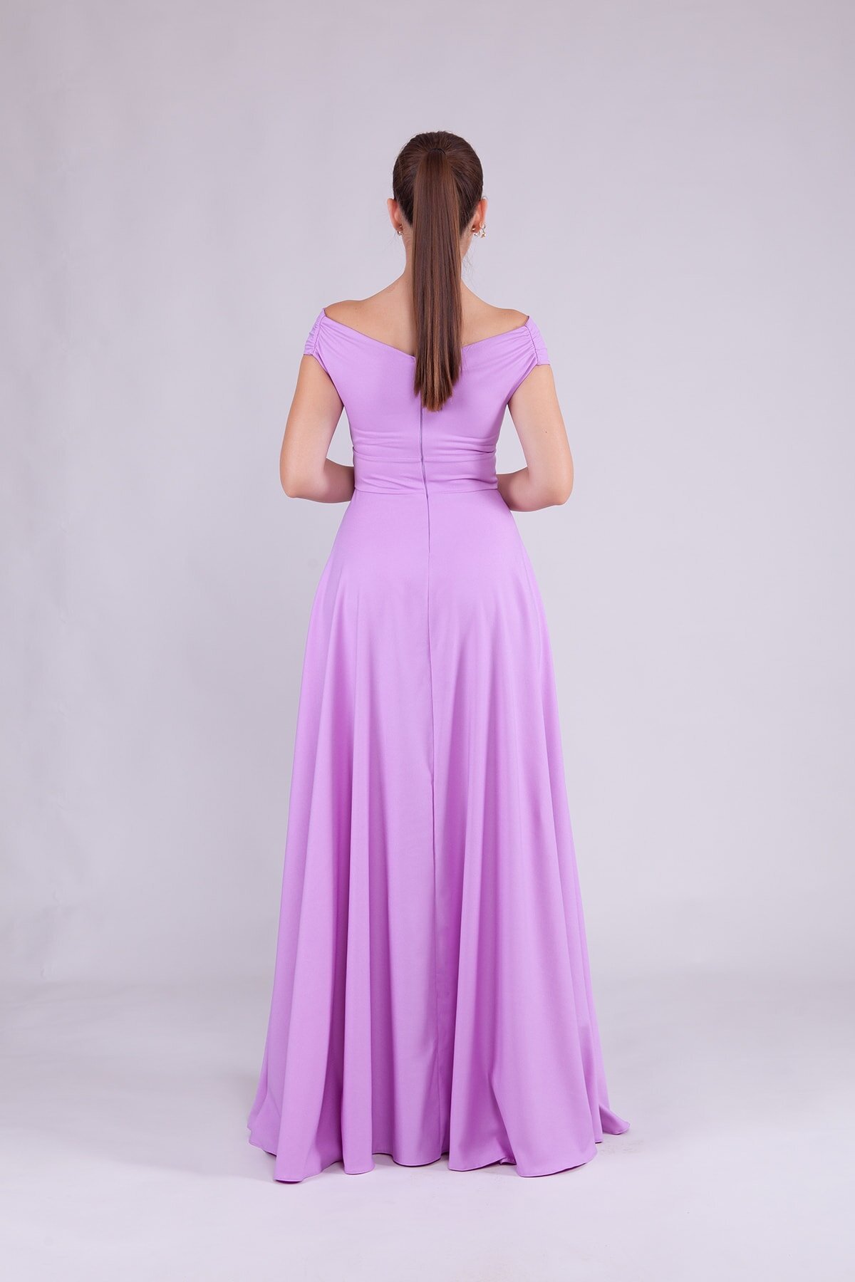 Long Boat-Neck Evening Dress - Lilac - Bidoluelbise