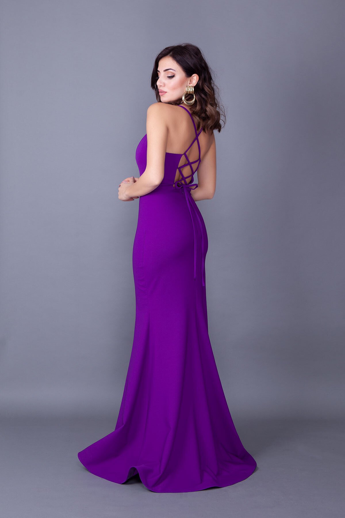 Long Strapless Mermaid Tie-Back Evening Dress - Purple - Bidoluelbise