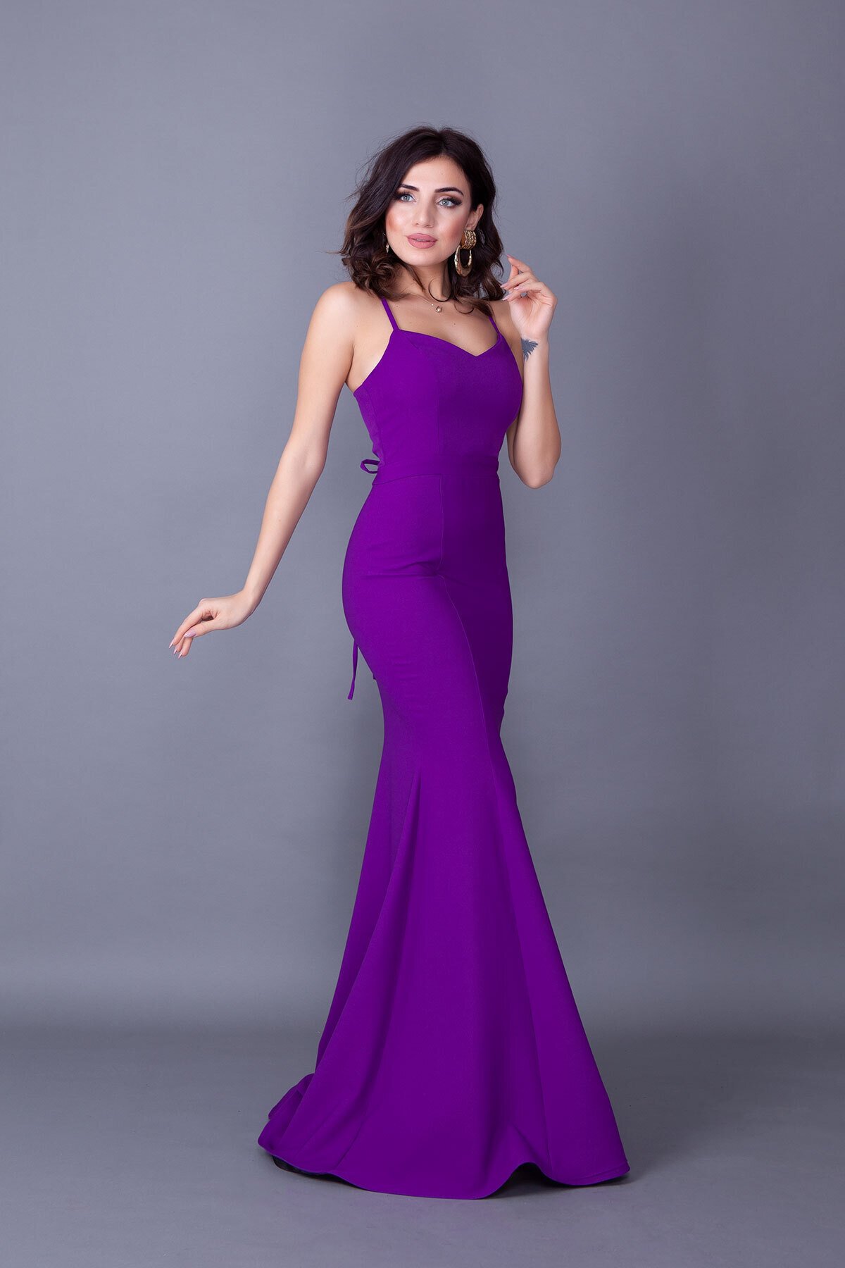 Long Strapless Mermaid Tie-Back Evening Dress - Purple - Bidoluelbise