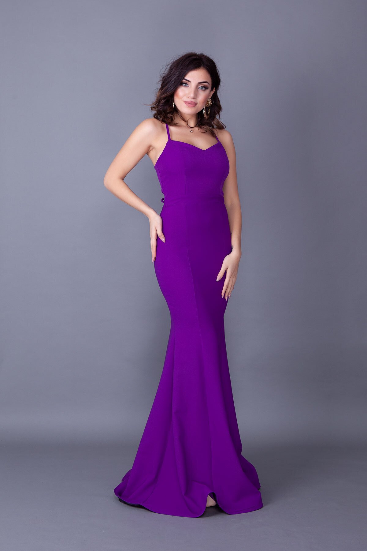 Long Strapless Mermaid Tie-Back Evening Dress - Purple - Bidoluelbise