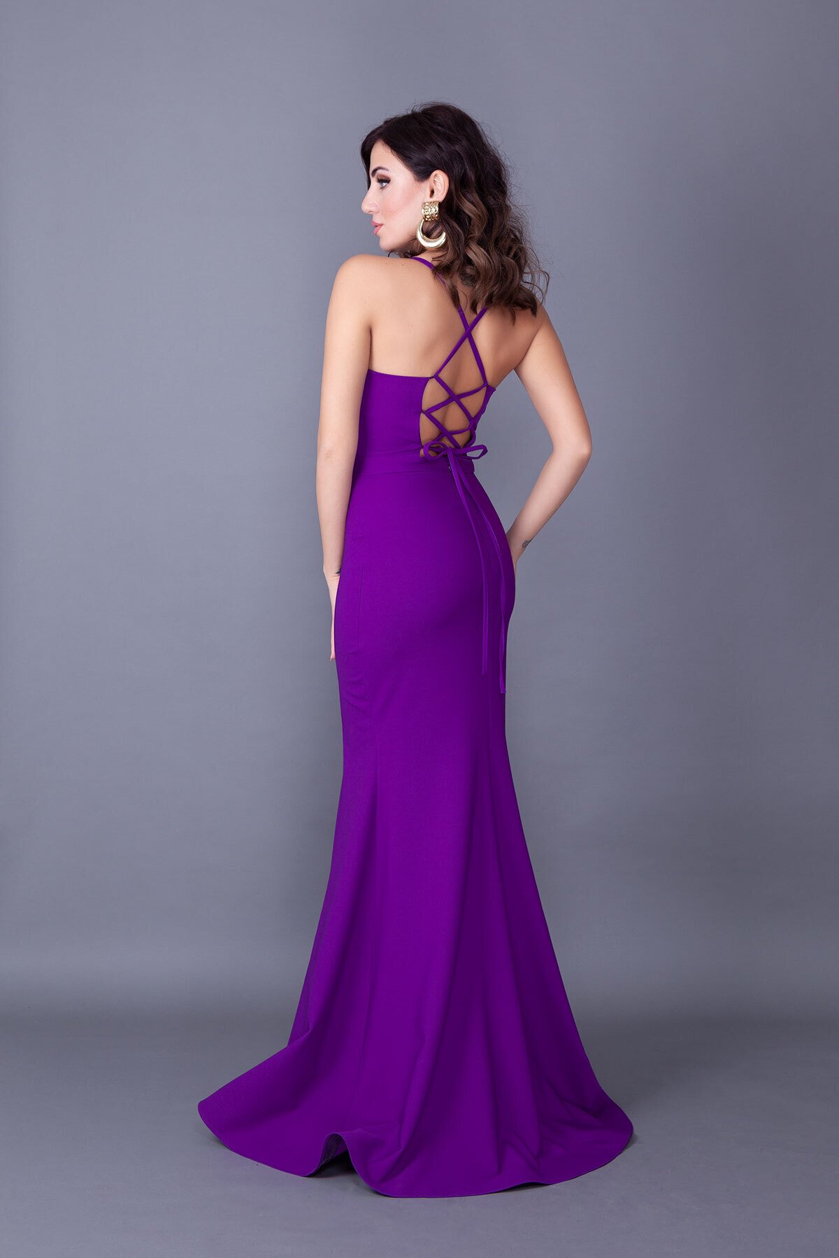 Long Strapless Mermaid Tie-Back Evening Dress - Purple - Bidoluelbise