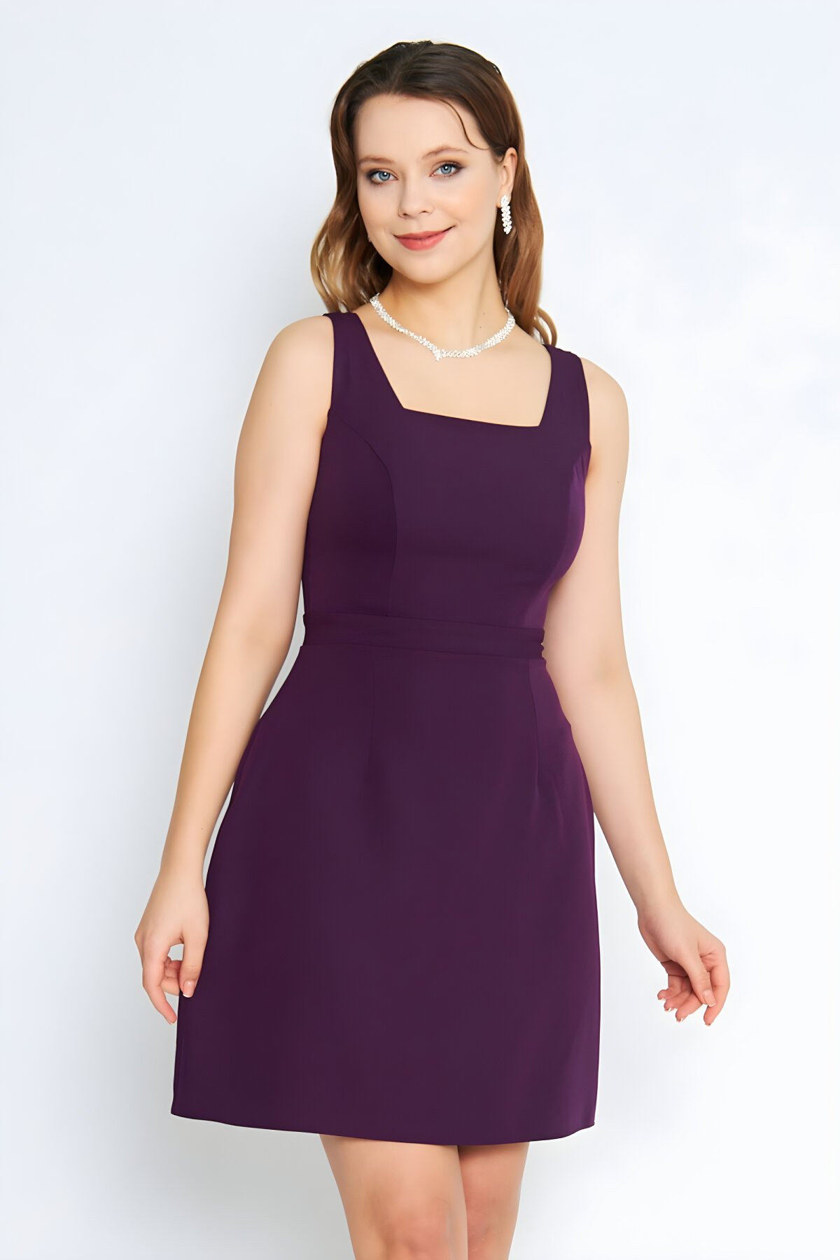 Mini Above-Knee Strappy Square Neck Evening Dress - Plum - Bidoluelbise