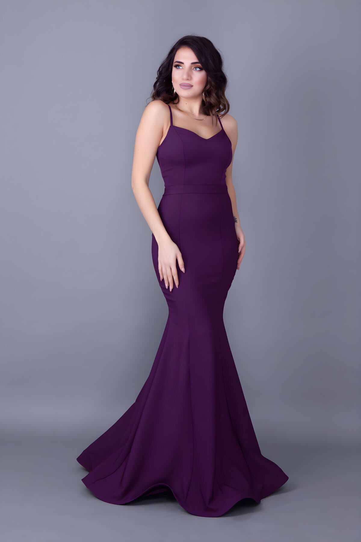 Long Strapless Mermaid Back Lace-Up Evening Dress - Plum - Bidoluelbise