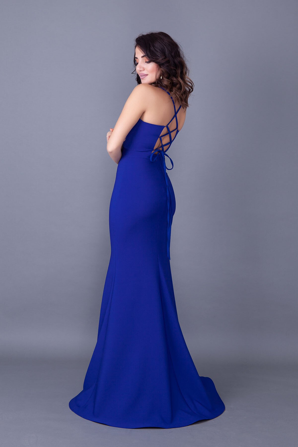 Long Mermaid Tie-Back Evening Dress - Royal Blue - Bidoluelbise