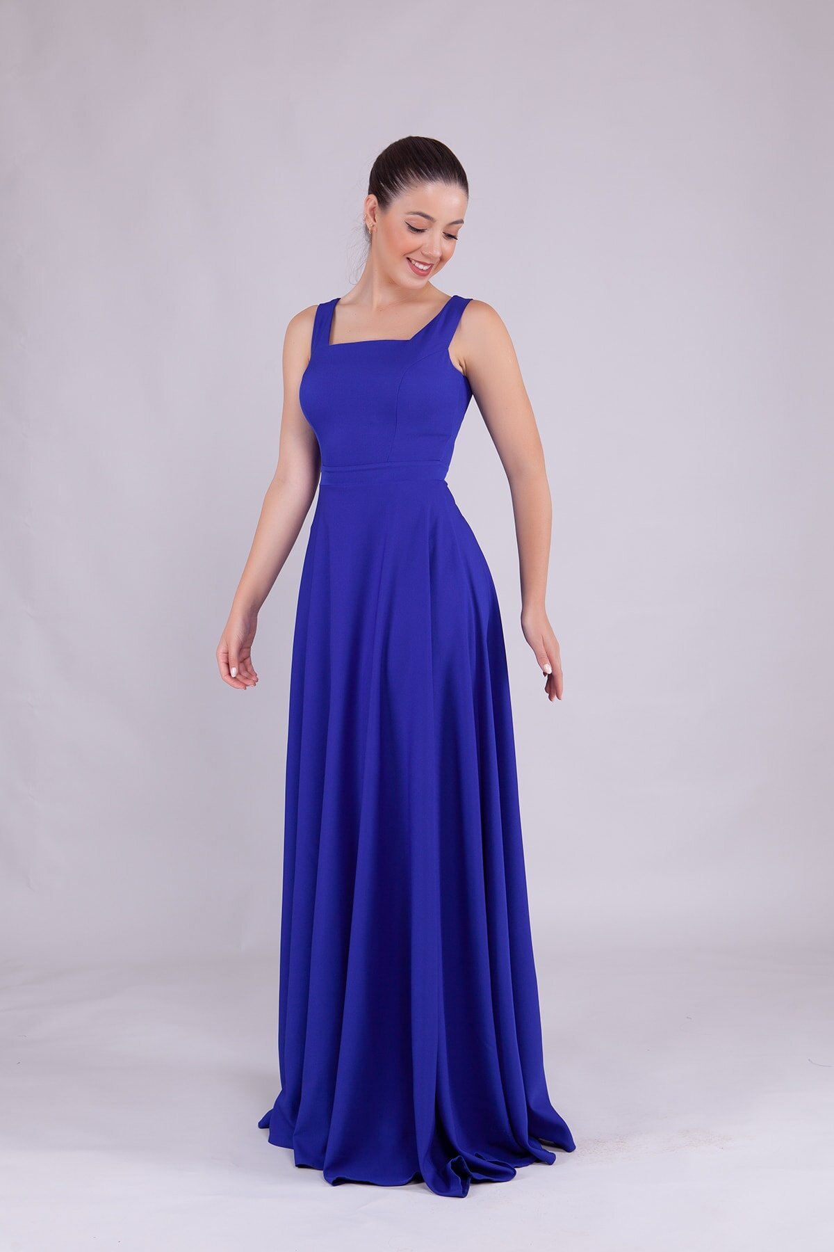 Long Square Neck Evening Dress - Royal Blue - Bidoluelbise