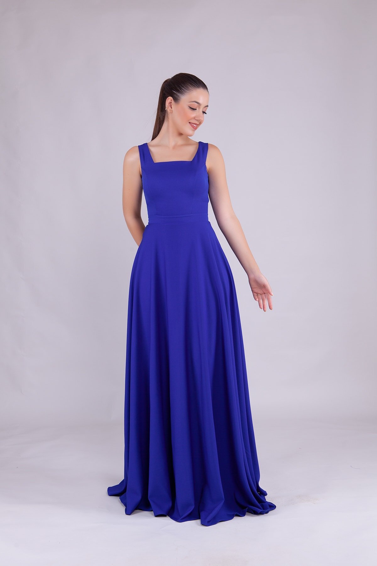 Long Square Neck Evening Dress - Royal Blue - Bidoluelbise