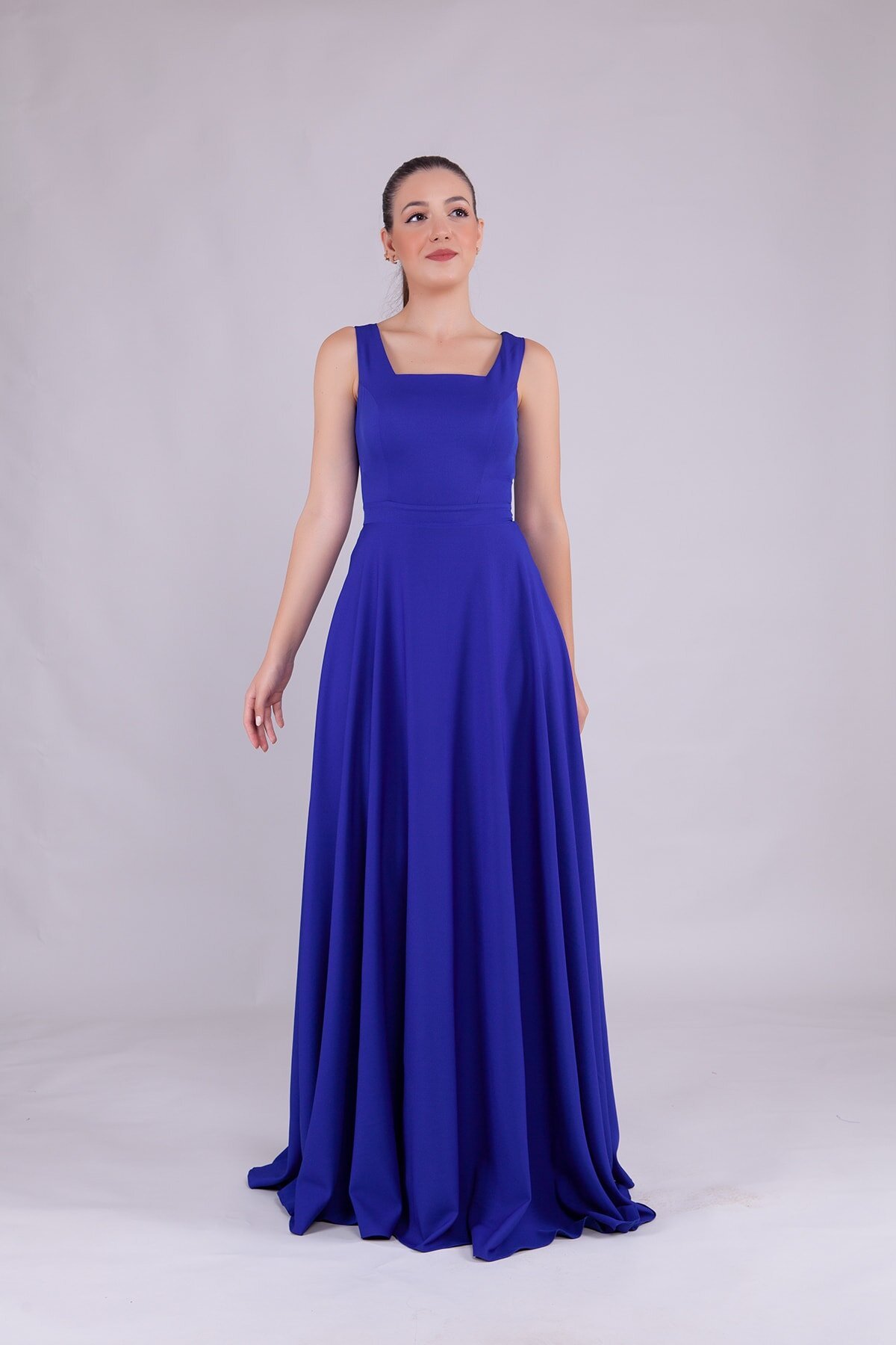 Long Square Neck Evening Dress - Royal Blue - Bidoluelbise