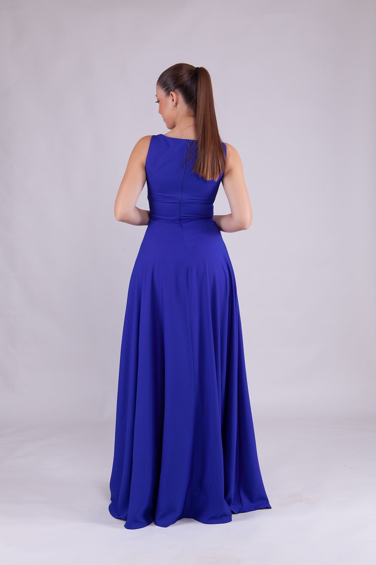 Long Square Neck Evening Dress - Royal Blue - Bidoluelbise
