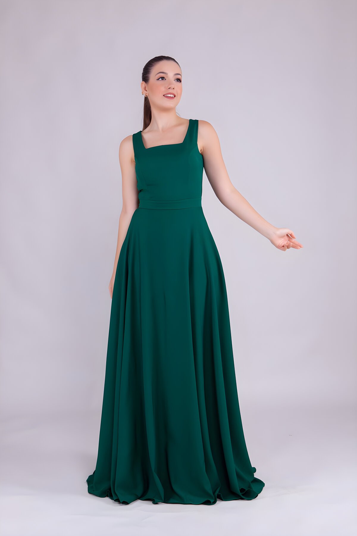 Long Strappy Square Neck Evening Dress - Emerald - Bidoluelbise