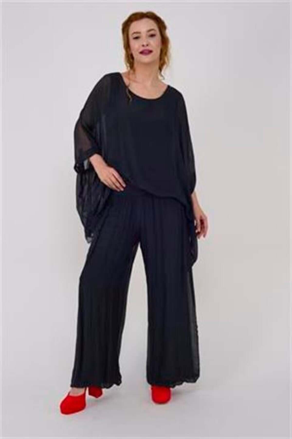 بلوزة إيطالية حرير أنثراسيت بأكمام خفاش - Bohem Stil