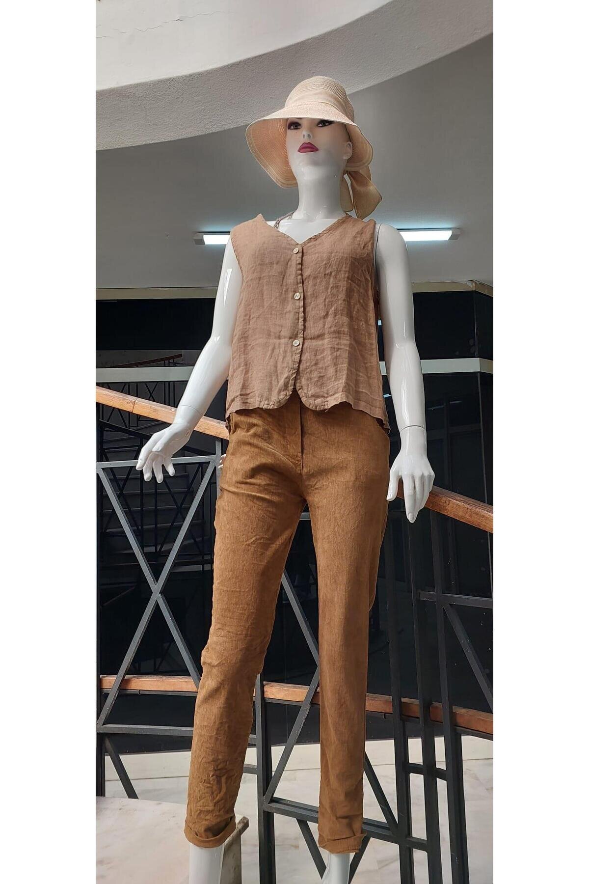 Skinny Stretchy Corduroy Belted Pants - Camel - Bohem Stil
