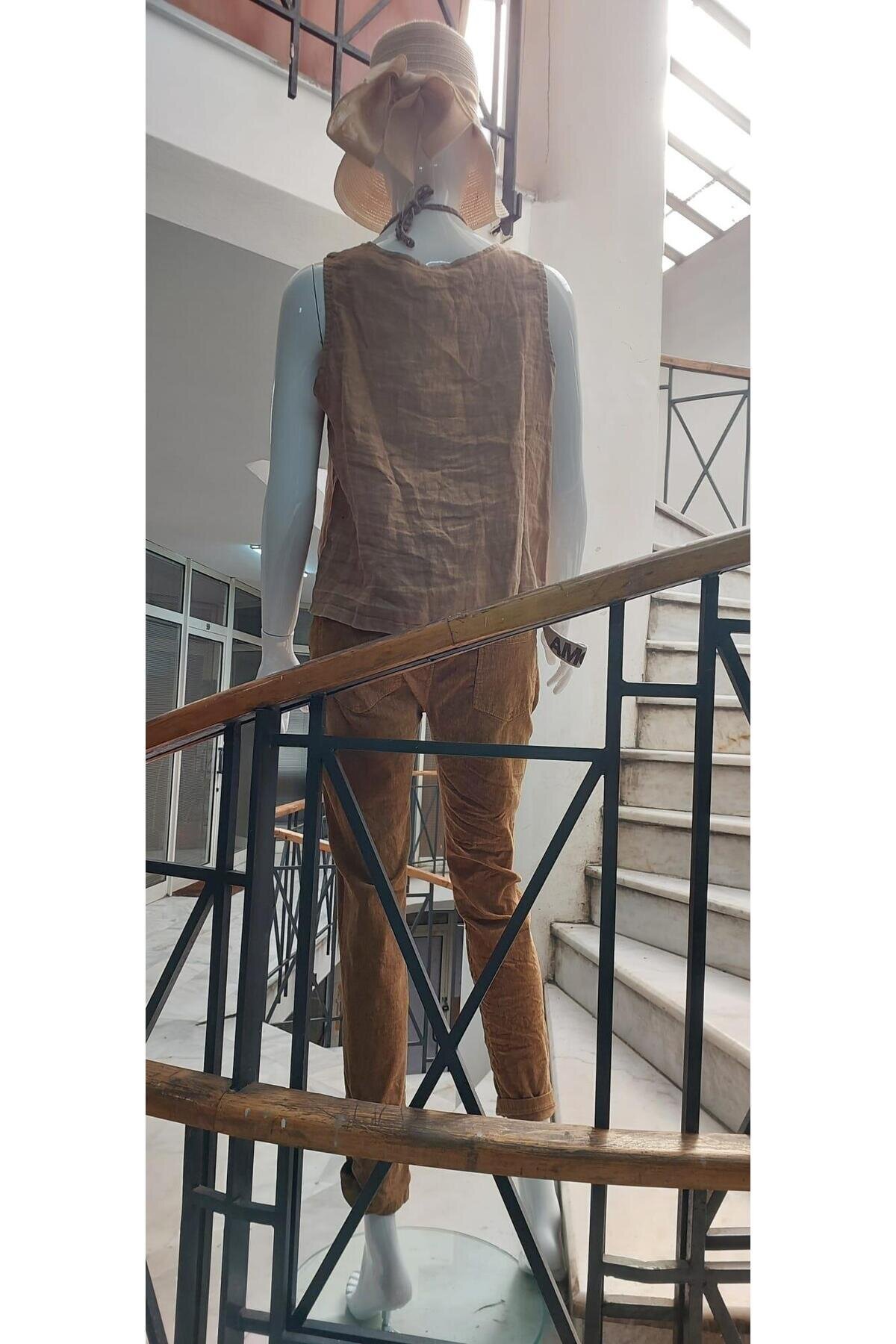 Skinny Stretchy Corduroy Belted Pants - Camel - Bohem Stil