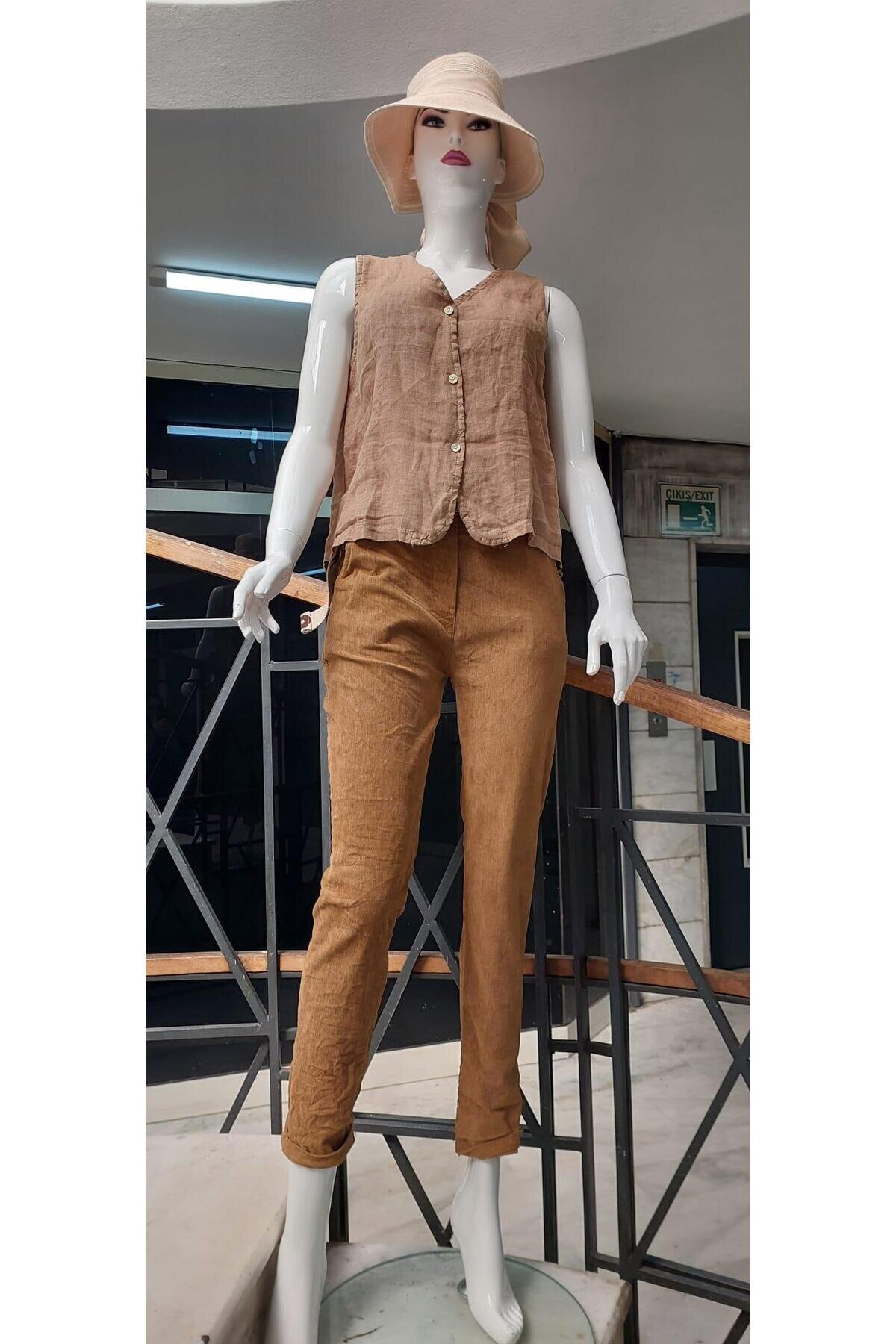 Skinny Stretchy Corduroy Belted Pants - Camel - Bohem Stil