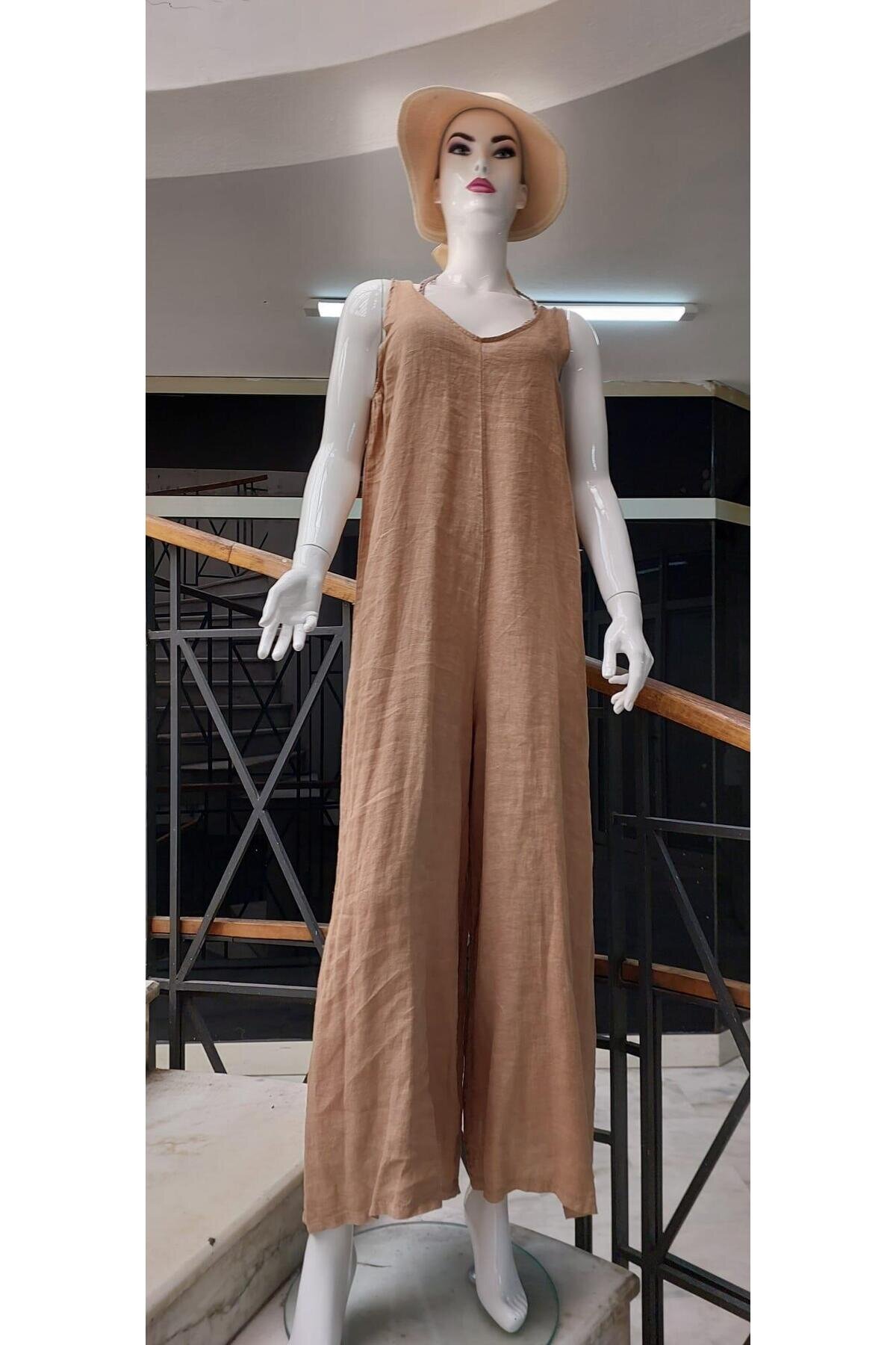 جمبسوت كتان بحمالات إيطالي - جملي - Bohem Stil
