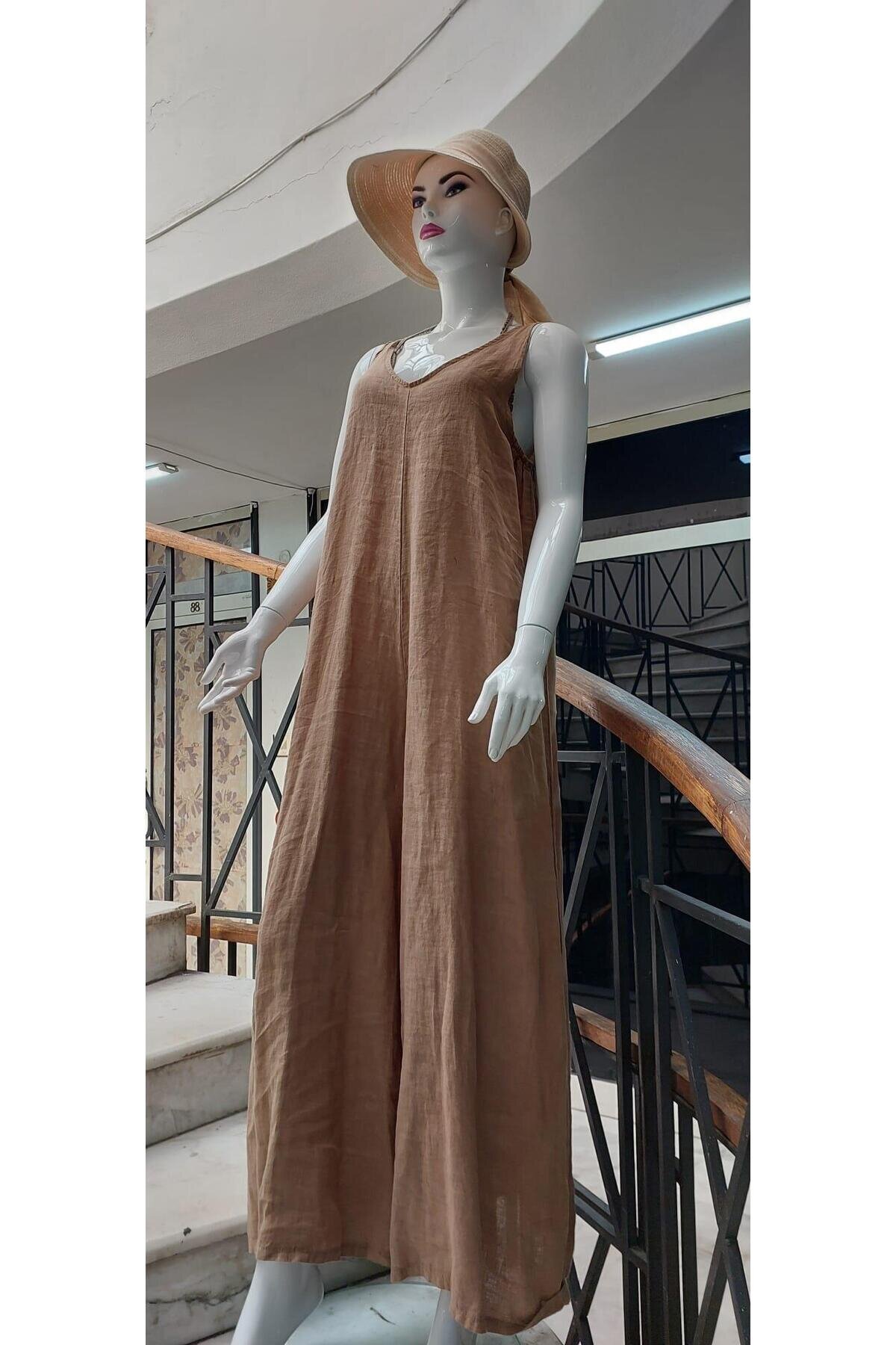 جمبسوت كتان بحمالات إيطالي - جملي - Bohem Stil