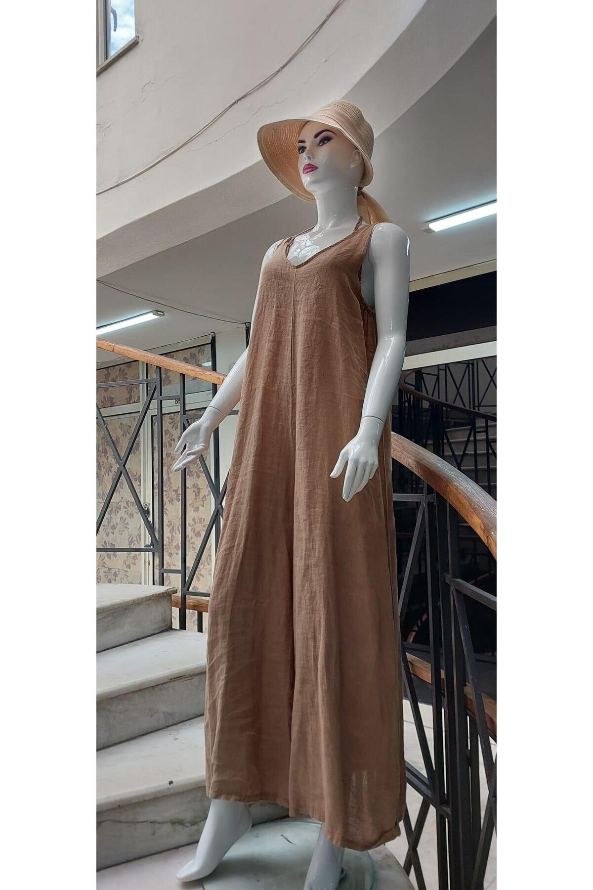 جمبسوت كتان بحمالات إيطالي - جملي - Bohem Stil