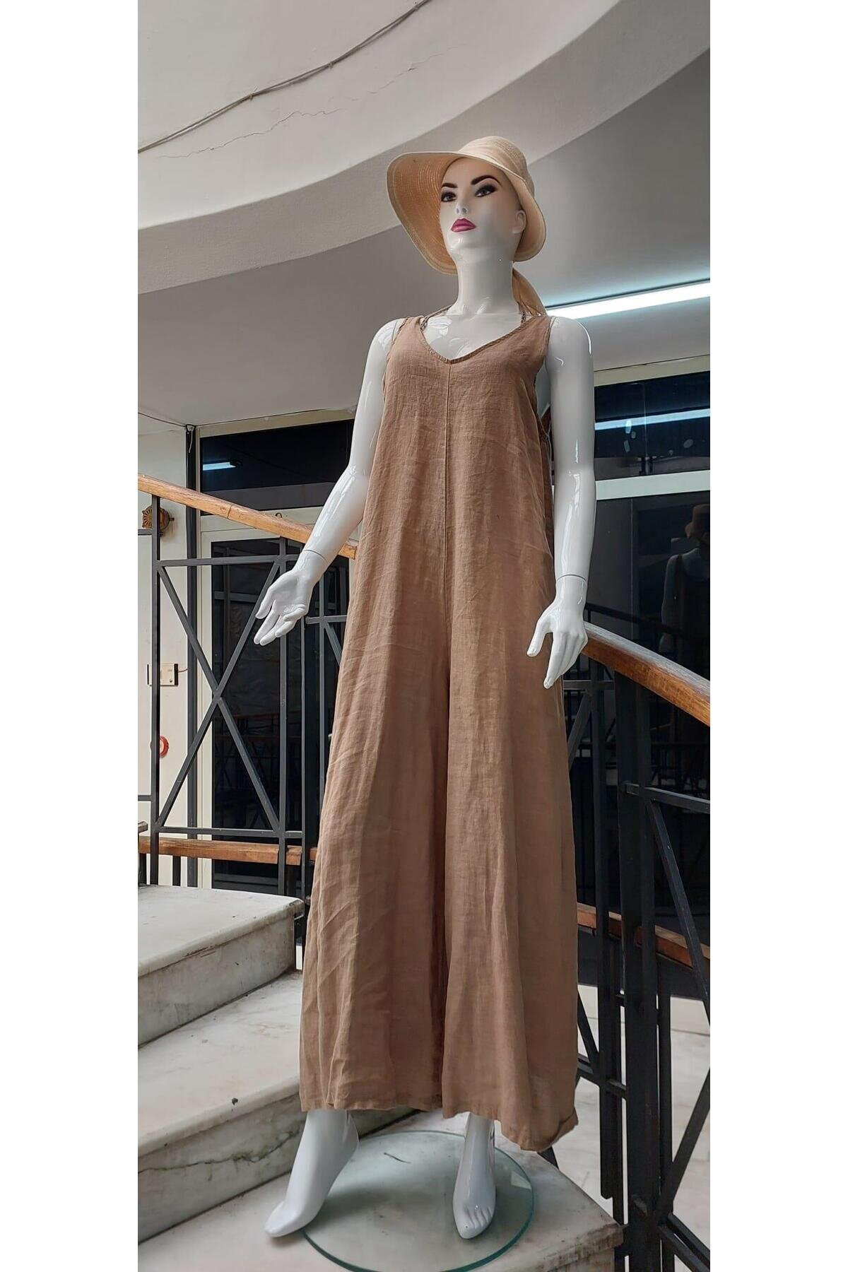 جمبسوت كتان بحمالات إيطالي - جملي - Bohem Stil