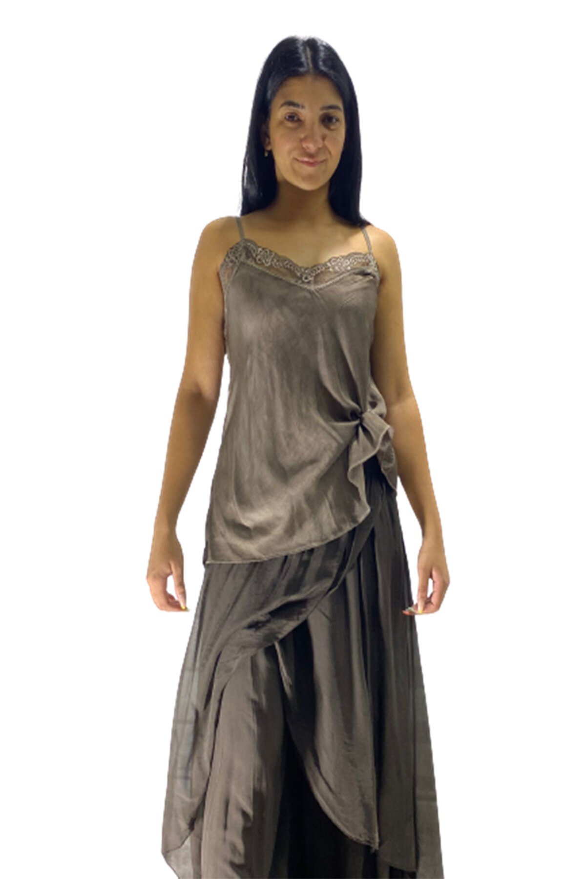 Harem Silk Asymmetric Flap Pants - Brown - Bohem Stil