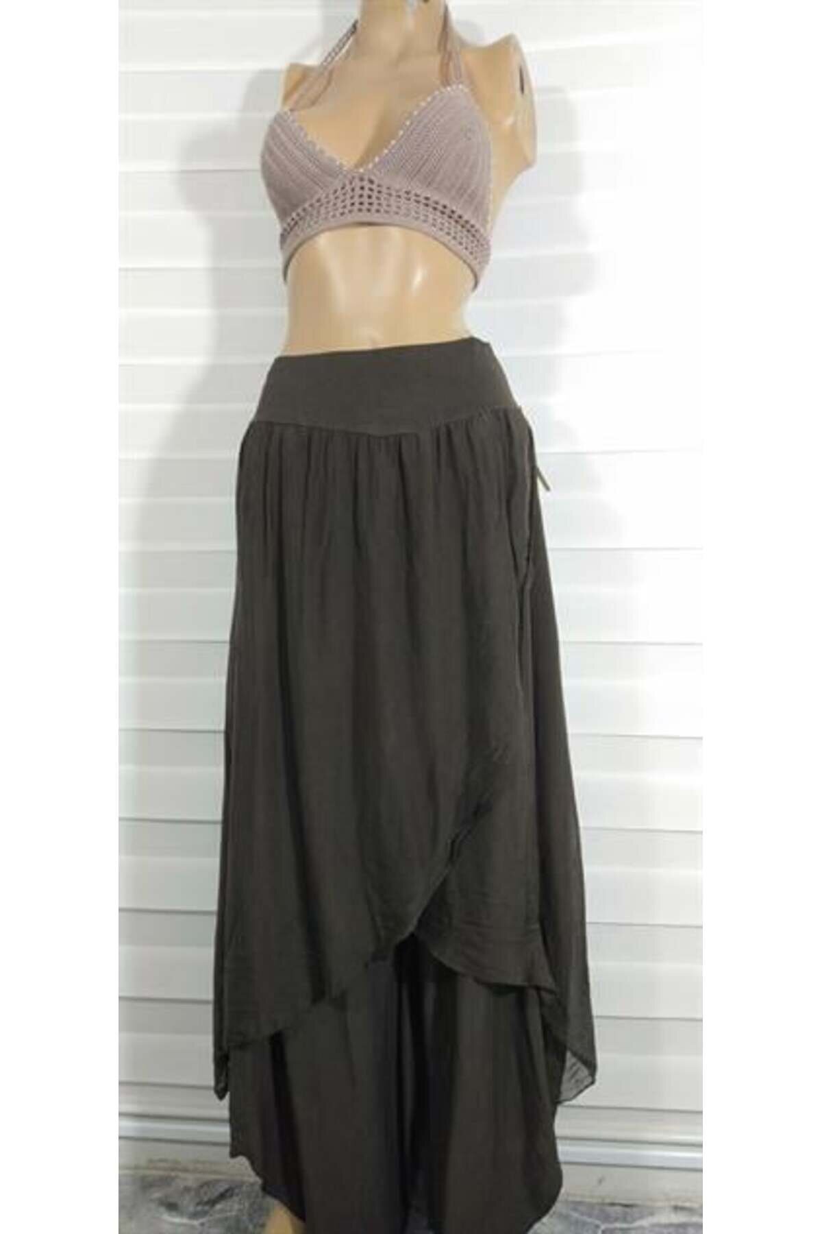 Harem Silk Asymmetric Flap Pants - Brown - Bohem Stil