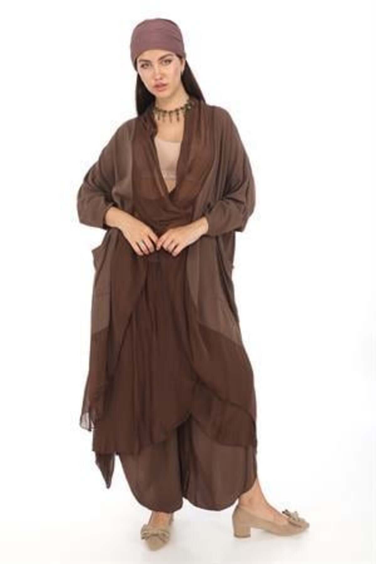 Harem Silk Asymmetric Flap Pants - Brown - Bohem Stil