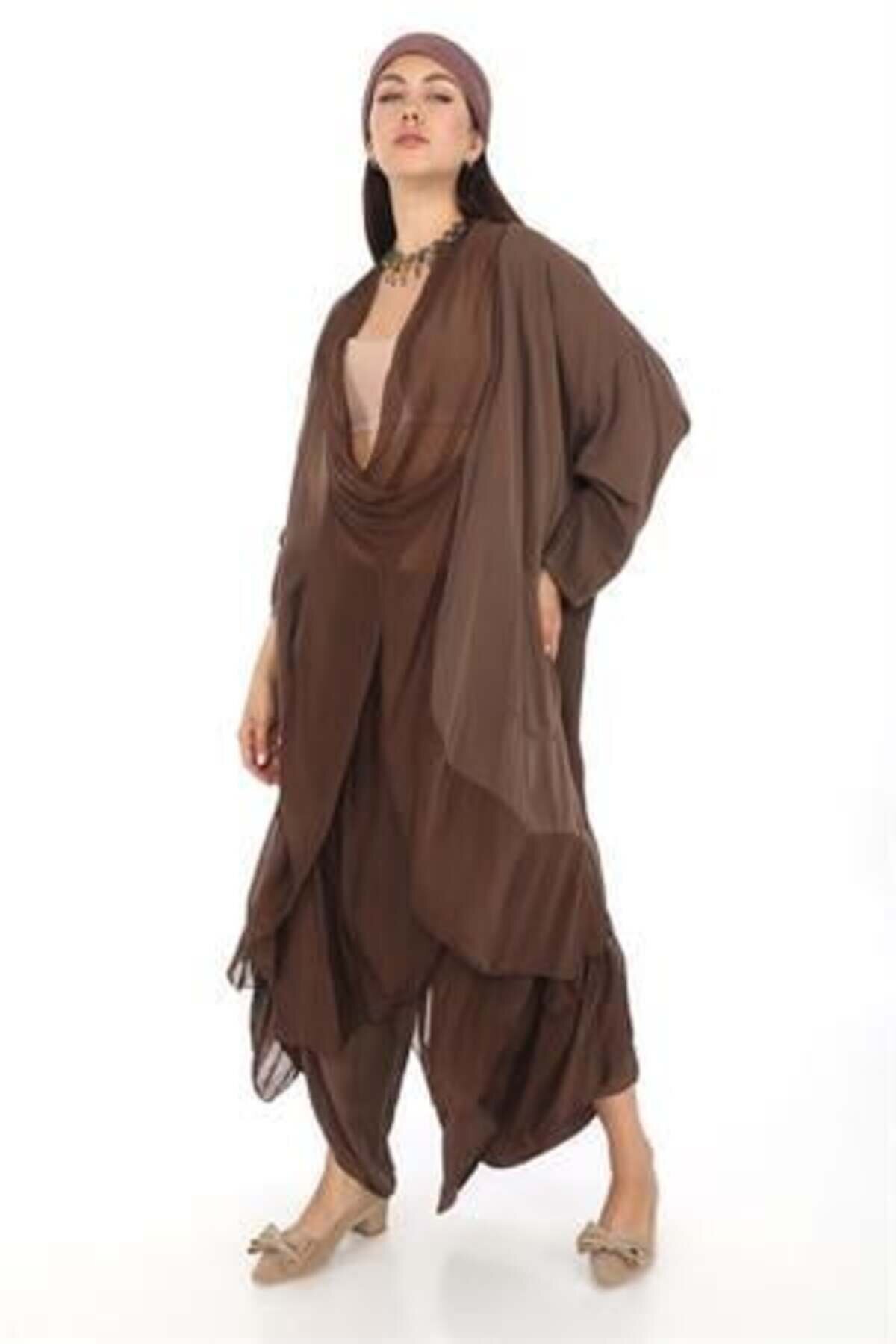 Harem Silk Asymmetric Flap Pants - Brown - Bohem Stil