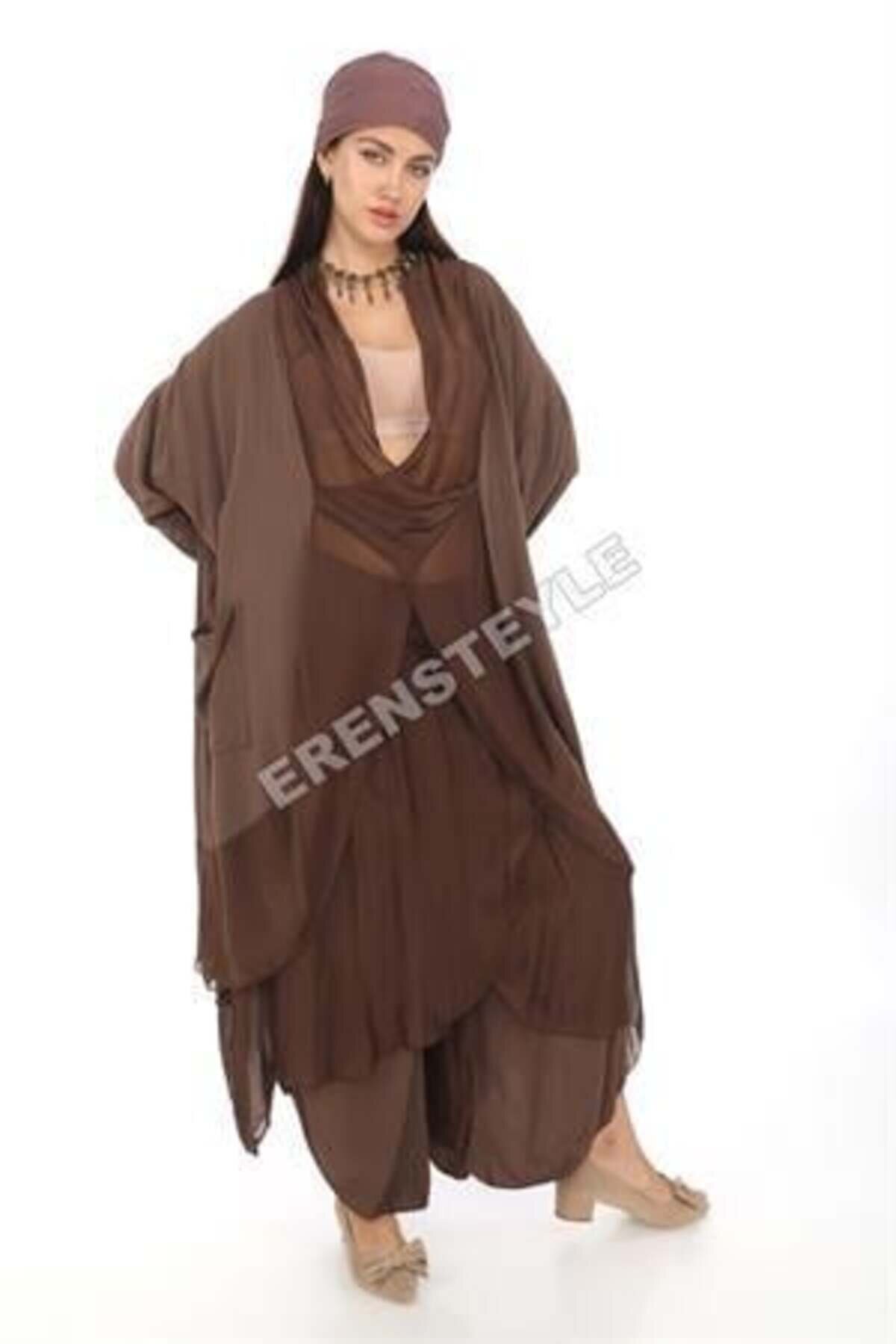Harem Silk Asymmetric Flap Pants - Brown - Bohem Stil