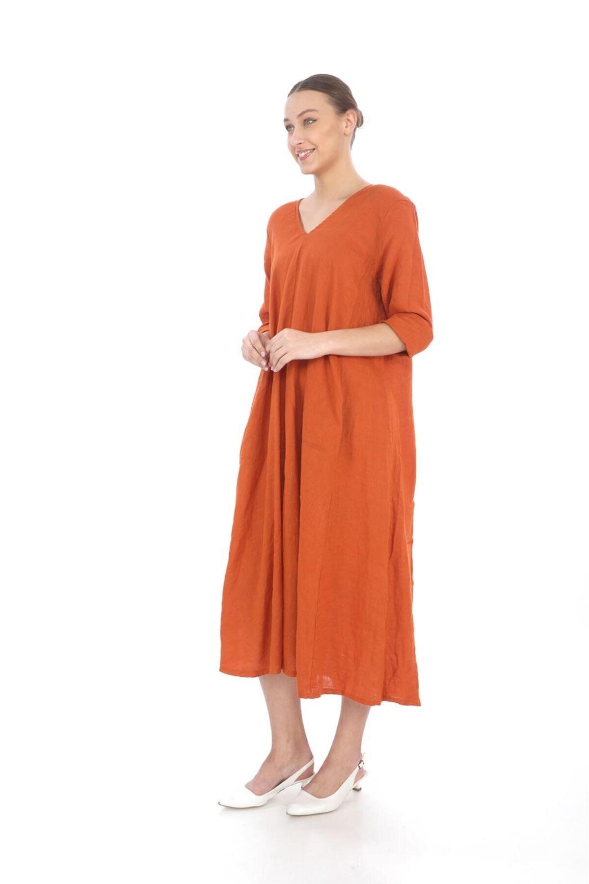 فستان كم طويل طوبي بياقة V طراز إيطالي - Bohem Stil