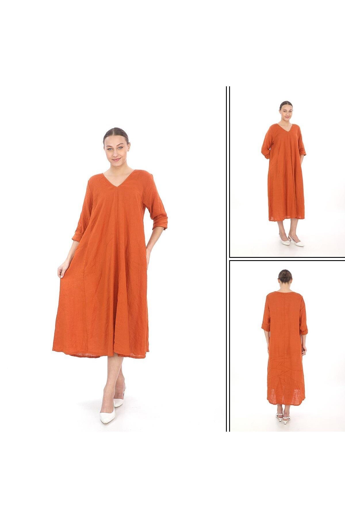 فستان كم طويل طوبي بياقة V طراز إيطالي - Bohem Stil