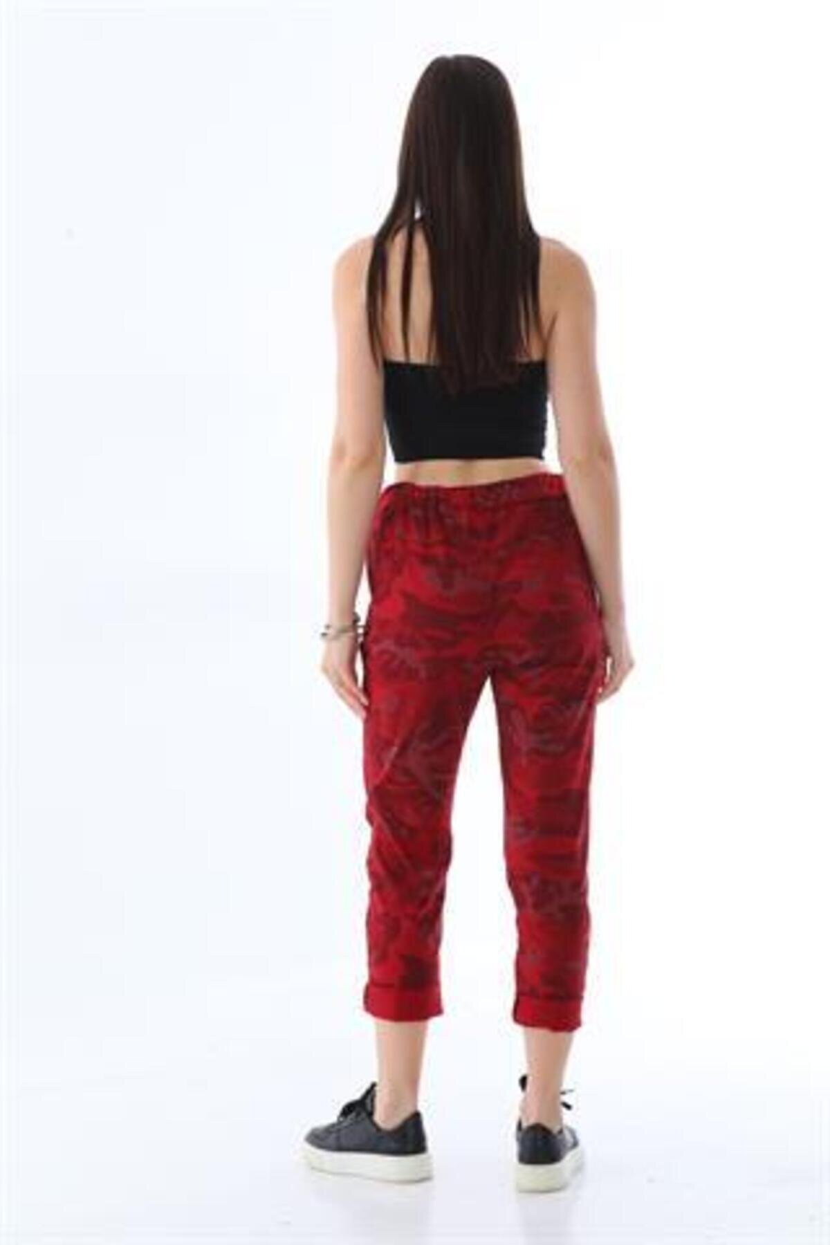 Italian Slim Leg Camouflage Tie-Waist Pants - Red - Bohem Stil
