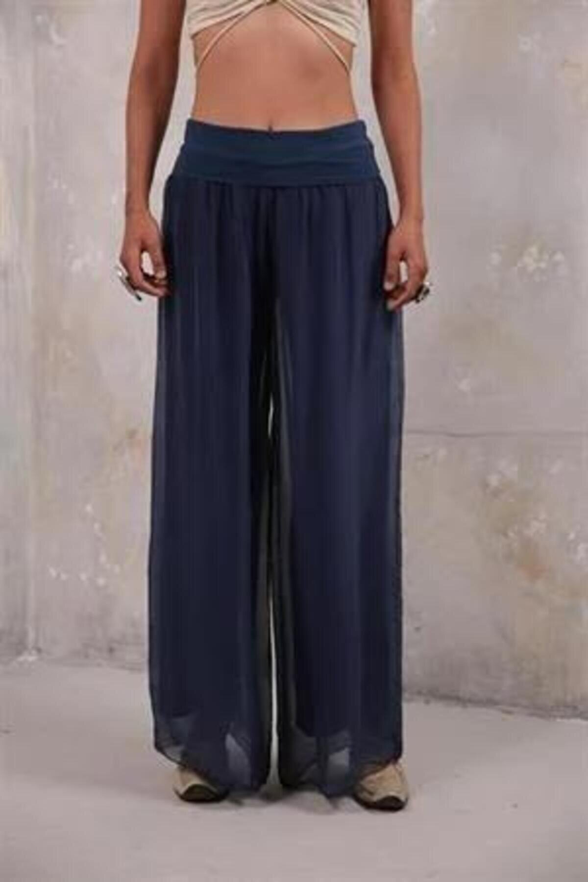 Italian Silk Lined Corset-Waist Pants - Dark Navy - Bohem Stil