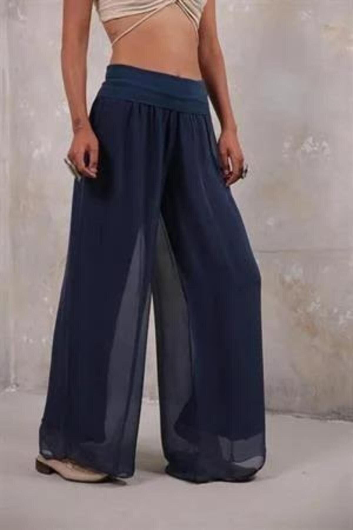Italian Silk Lined Corset-Waist Pants - Dark Navy - Bohem Stil