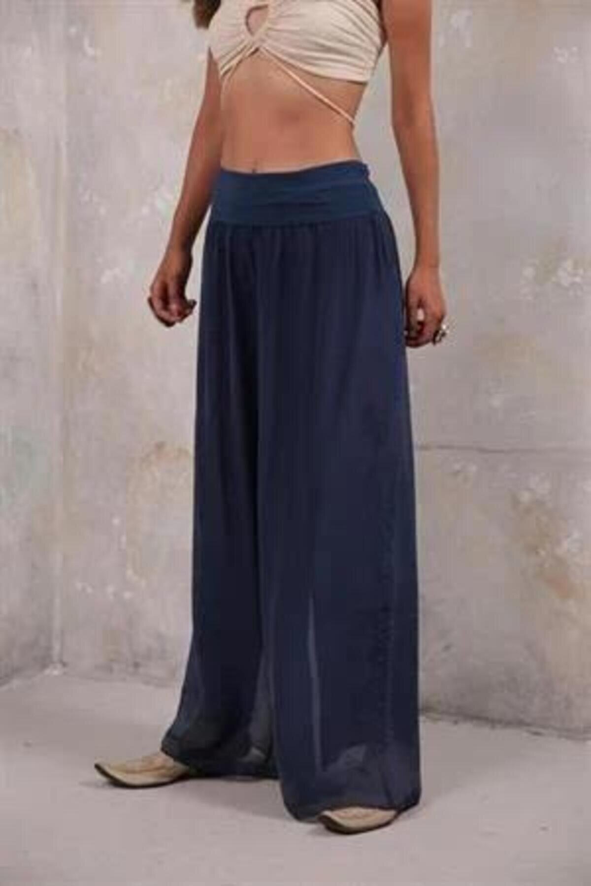 Italian Silk Lined Corset-Waist Pants - Dark Navy - Bohem Stil